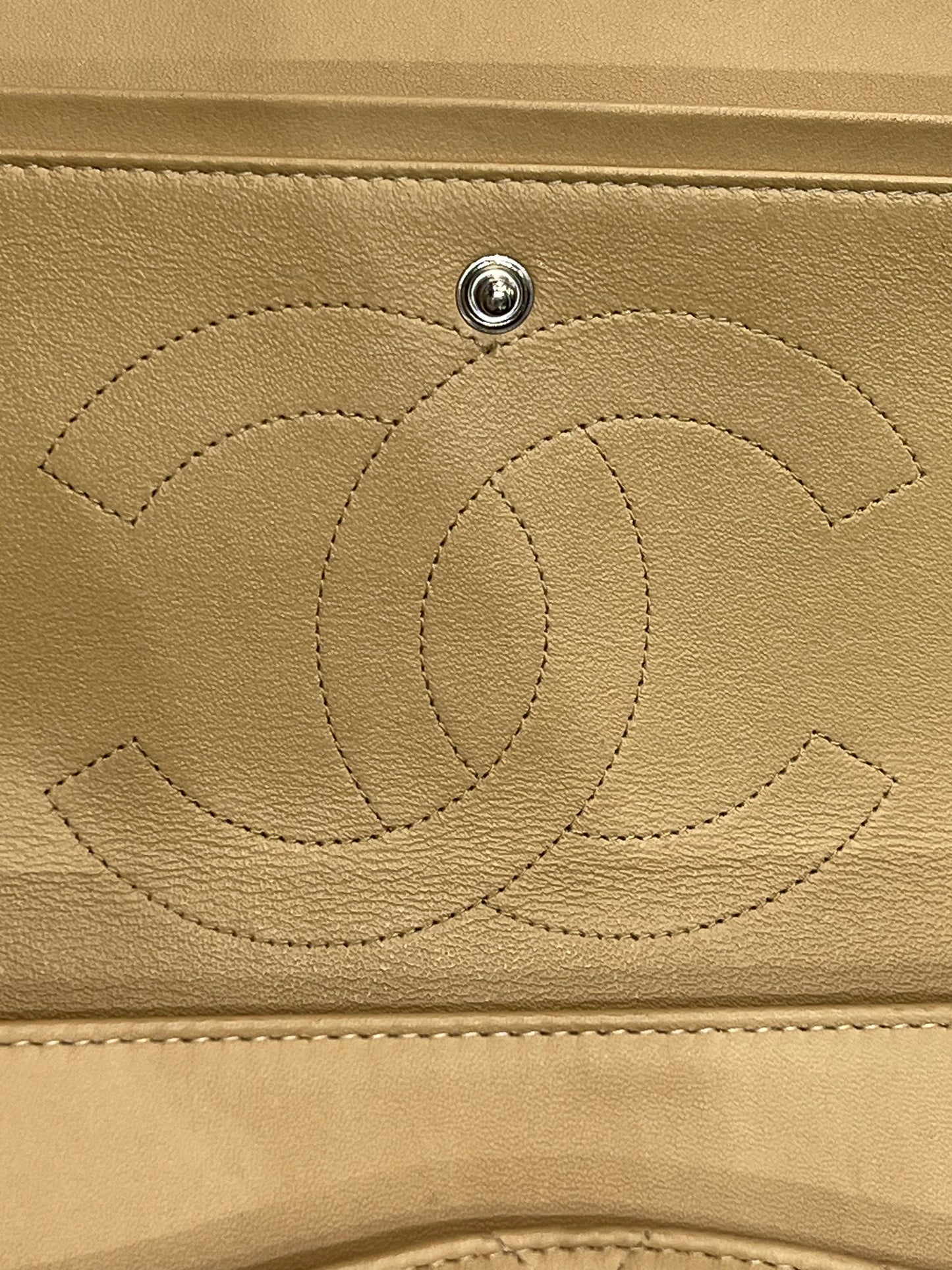 CHANEL QUILTED LAMBSKIN DOUBLE FLAP BEIGE SHOULDER BAG