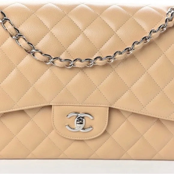 CHANEL QUILTED LAMBSKIN DOUBLE FLAP BEIGE SHOULDER BAG