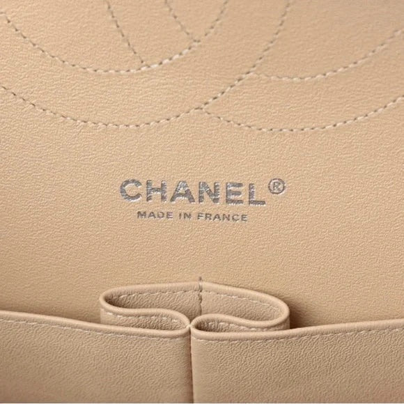 CHANEL QUILTED LAMBSKIN DOUBLE FLAP BEIGE SHOULDER BAG