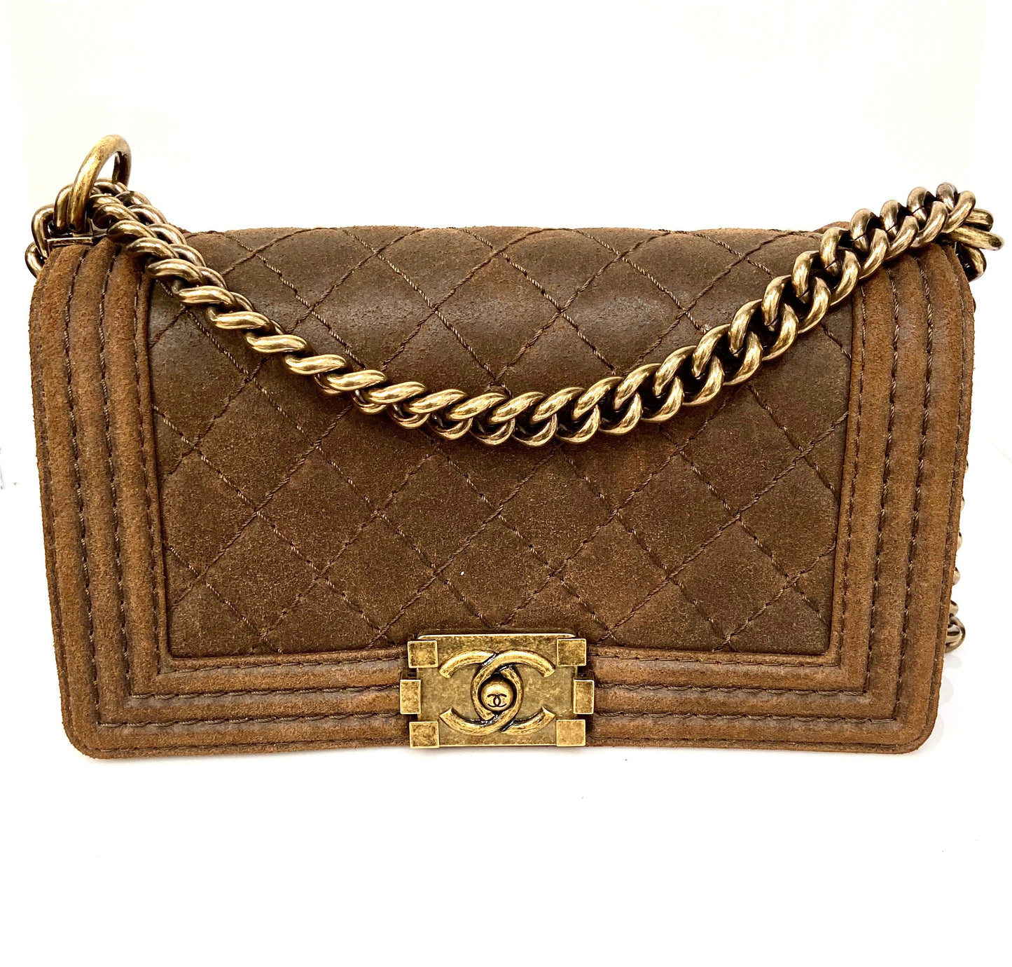CHANEL DISTRESSED NUBUCK QUILTED MED BOY FLAP BAG