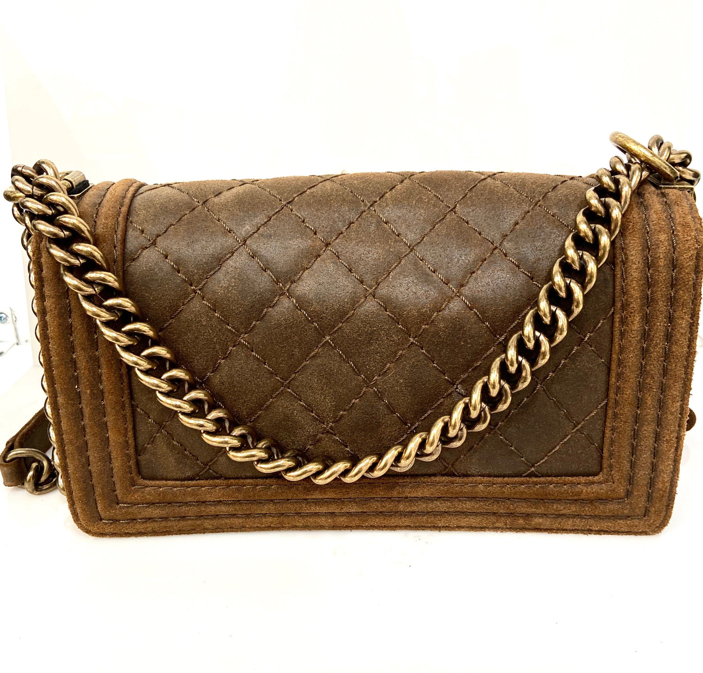 CHANEL DISTRESSED NUBUCK QUILTED MED BOY FLAP BAG