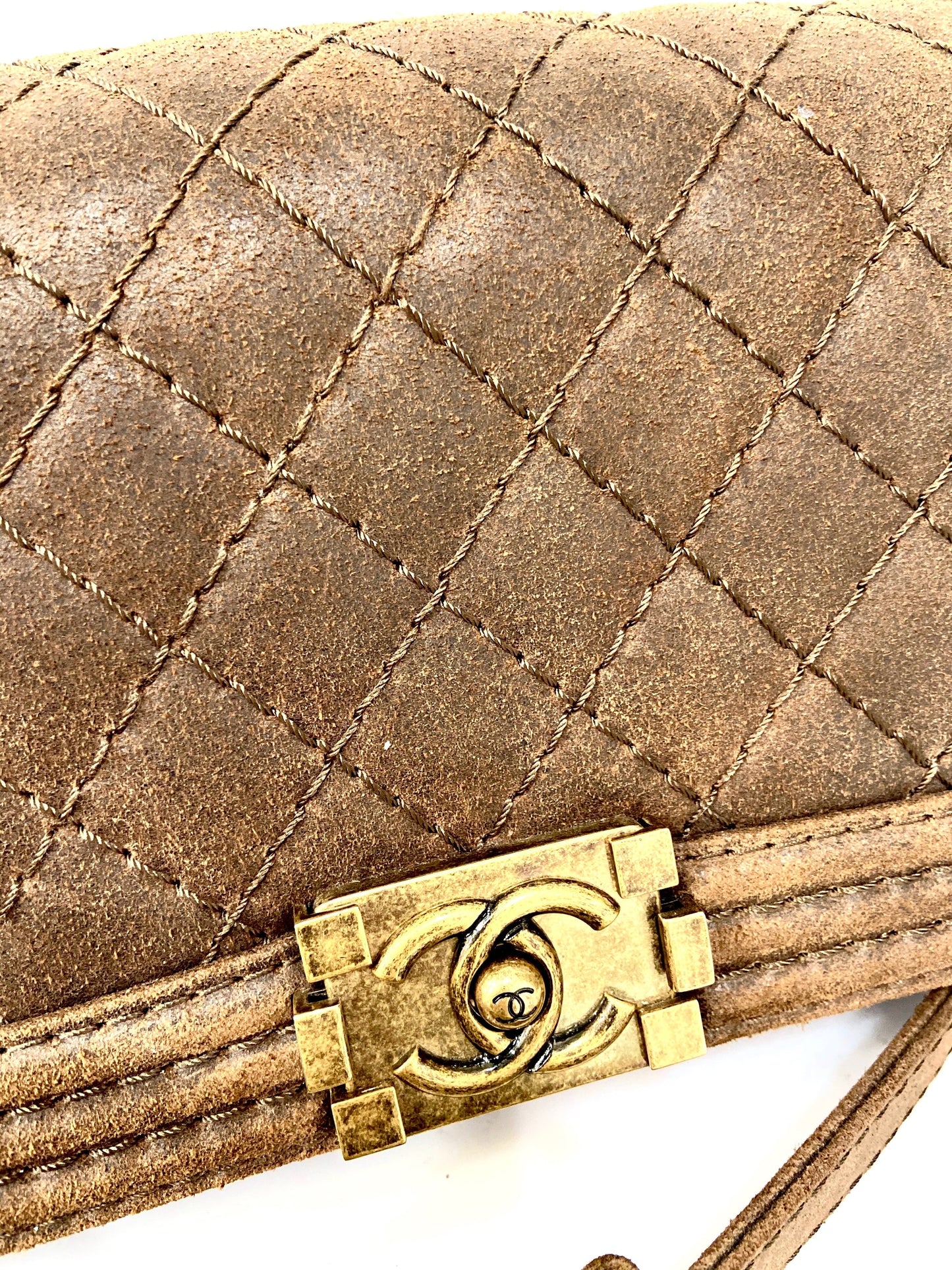 CHANEL DISTRESSED NUBUCK QUILTED MED BOY FLAP BAG