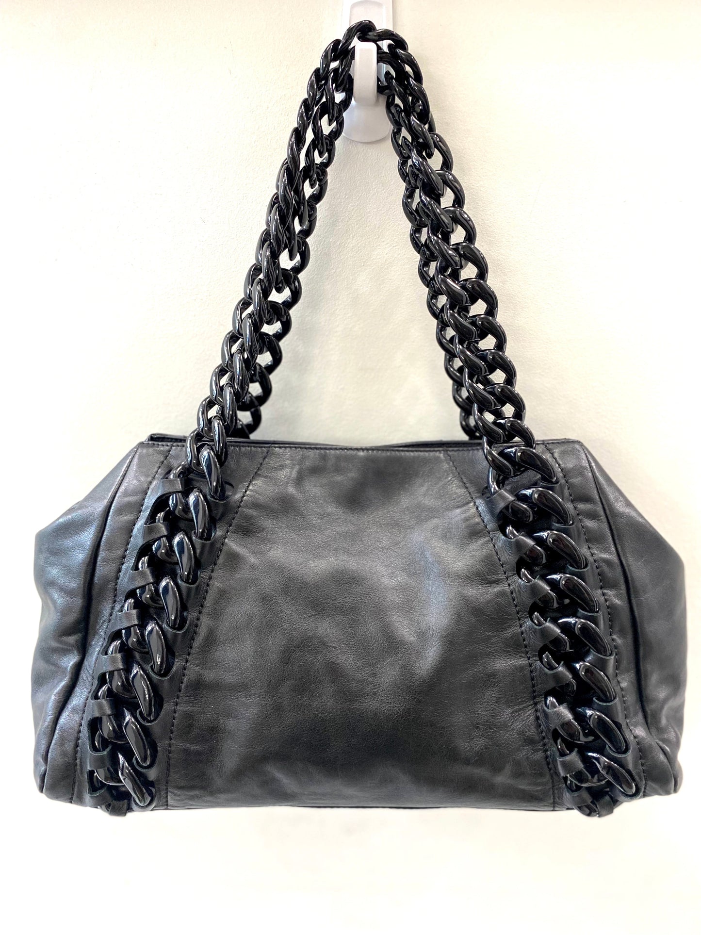 CHANEL GLAZED CALFSKIN LEATHER EAST WEST MODERN CHAIN TOTE