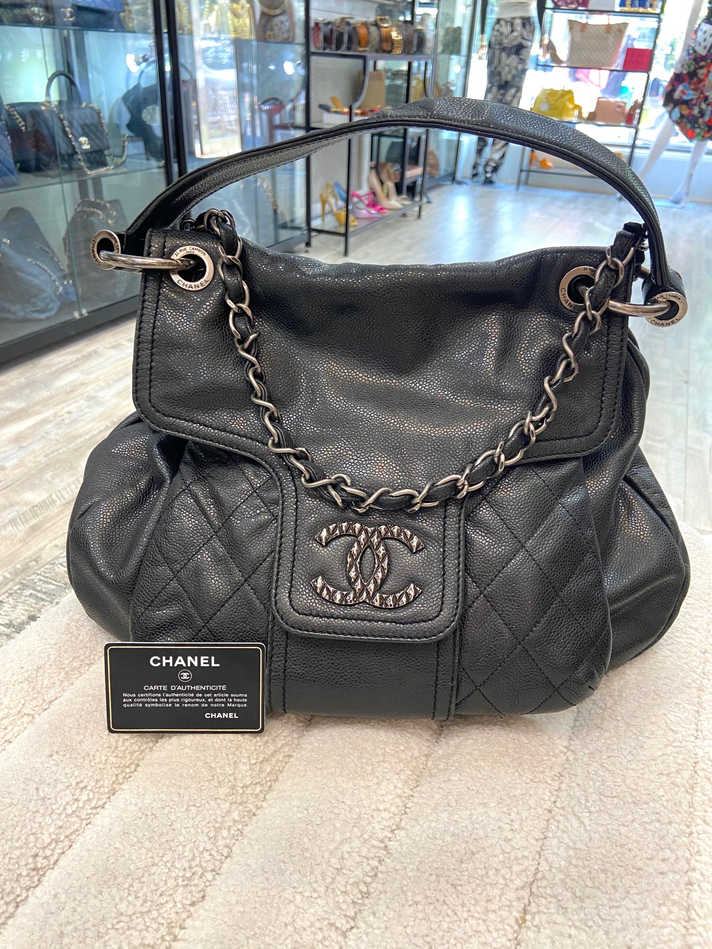 CHANEL GLAZED CAVIAR COCO RIDER FLAP BAG