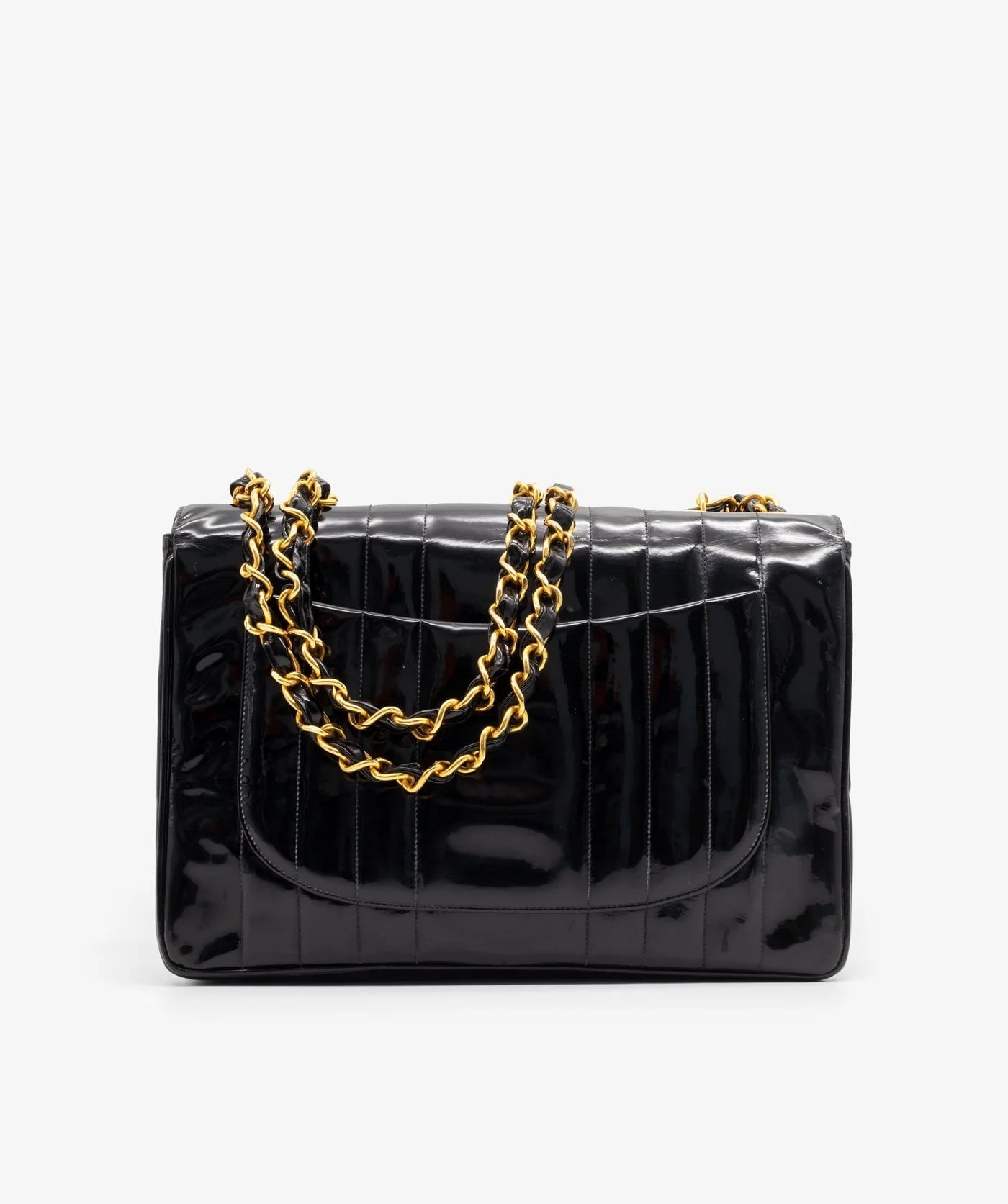 CHANEL JUMBO MADEMOISELLE VERTICAL QUILT VINTAGE PATENT LEATHER BAG