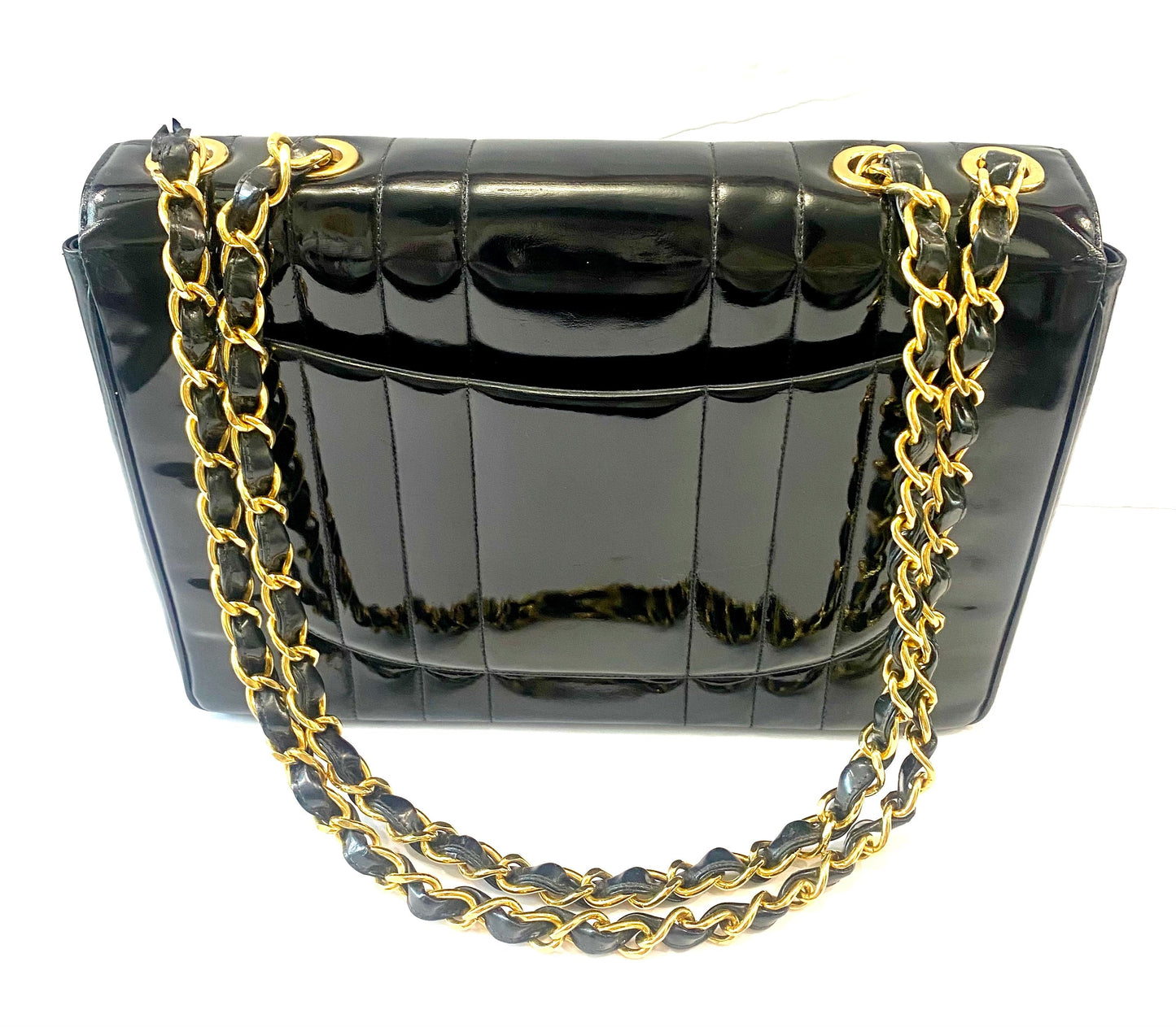CHANEL JUMBO MADEMOISELLE VERTICAL QUILT VINTAGE PATENT LEATHER BAG