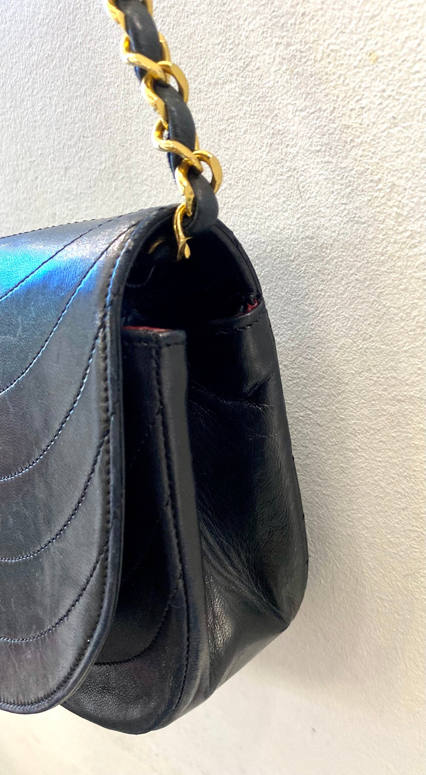 CHANEL LAMBSKIN LEATHER HALF MOON SHOULDER BAG