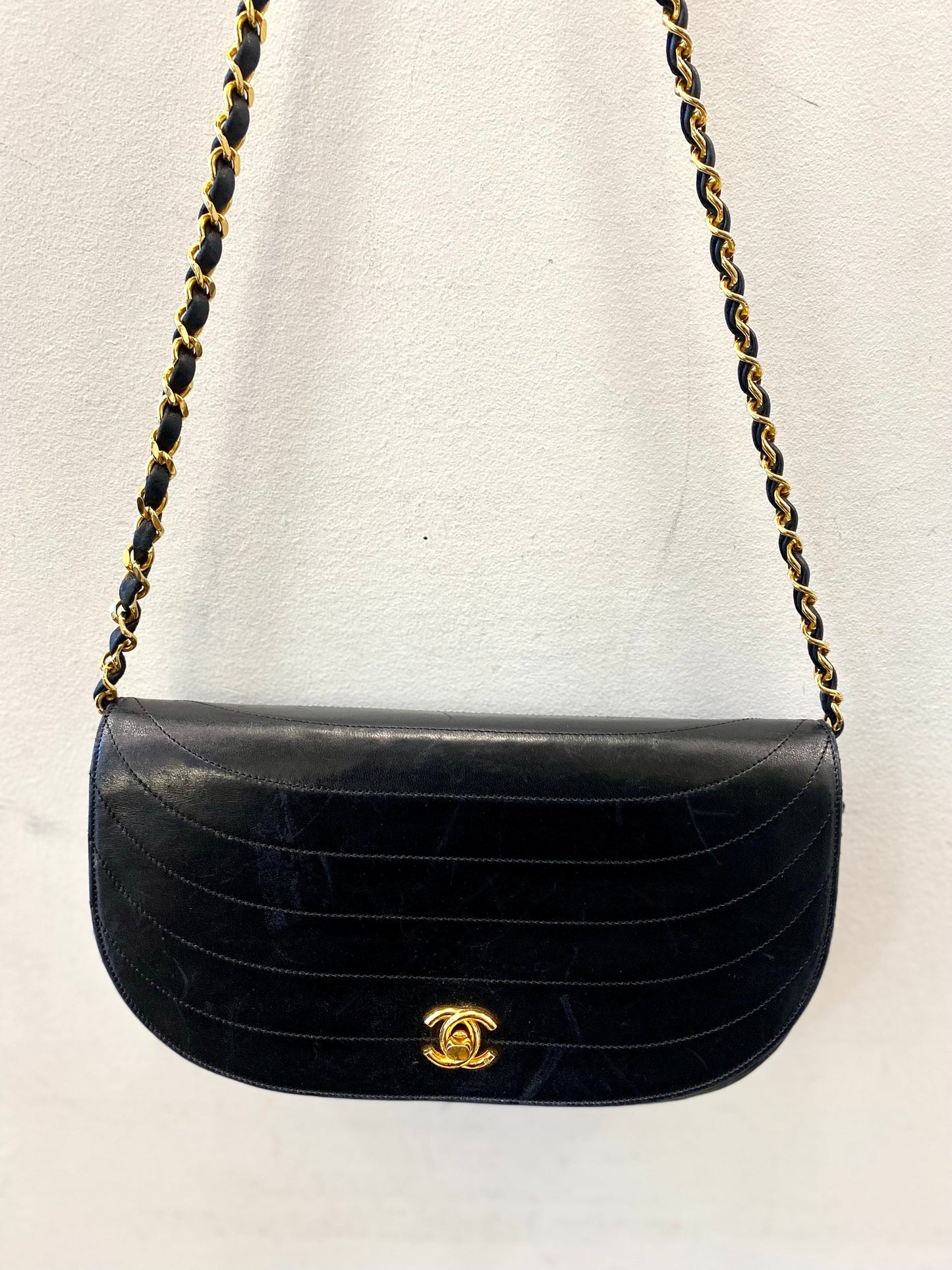 CHANEL LAMBSKIN LEATHER HALF MOON SHOULDER BAG
