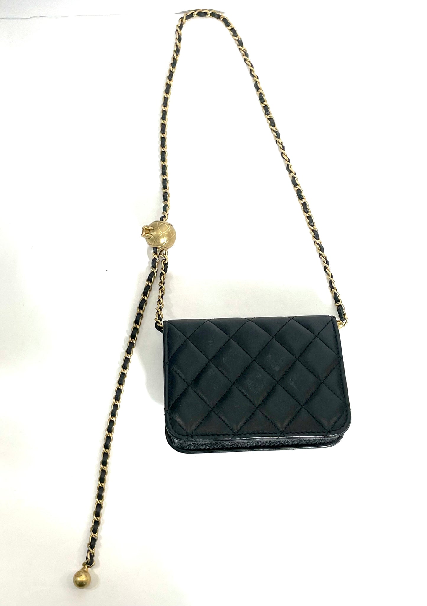 CHANEL LAMBSKIN QUILTED PEARL CRUSH MINI CLUTCH WITH CHAIN