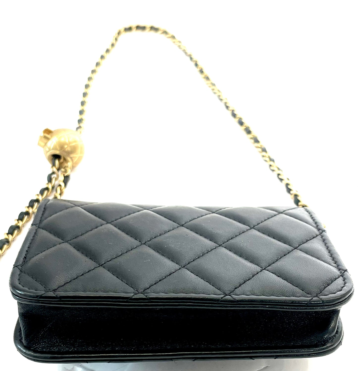 CHANEL LAMBSKIN QUILTED PEARL CRUSH MINI CLUTCH WITH CHAIN