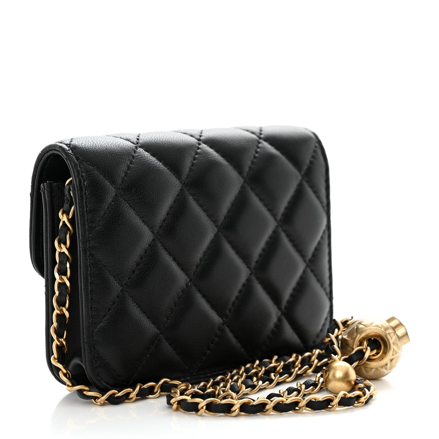 CHANEL LAMBSKIN QUILTED PEARL CRUSH MINI CLUTCH WITH CHAIN