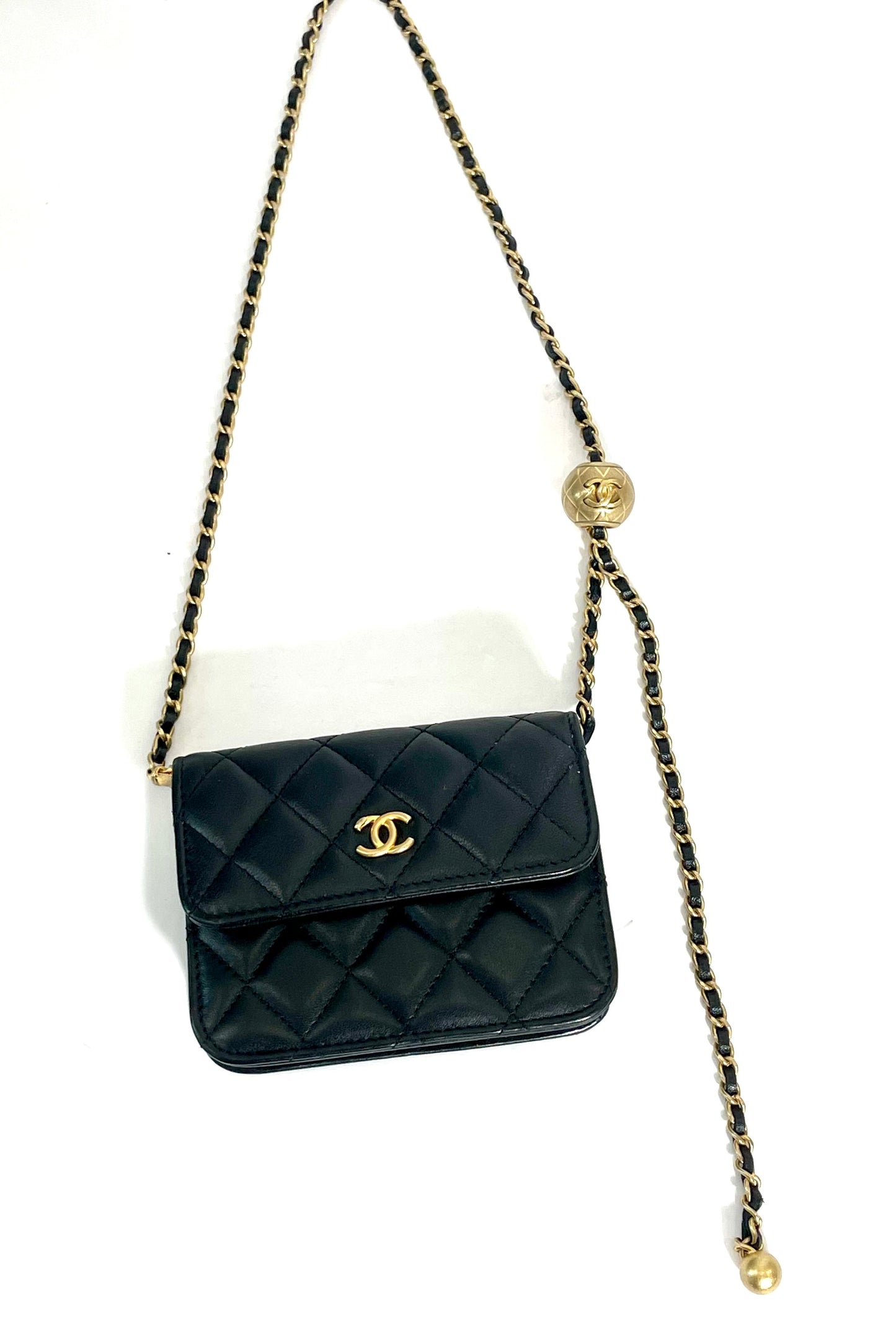 CHANEL LAMBSKIN QUILTED PEARL CRUSH MINI CLUTCH WITH CHAIN