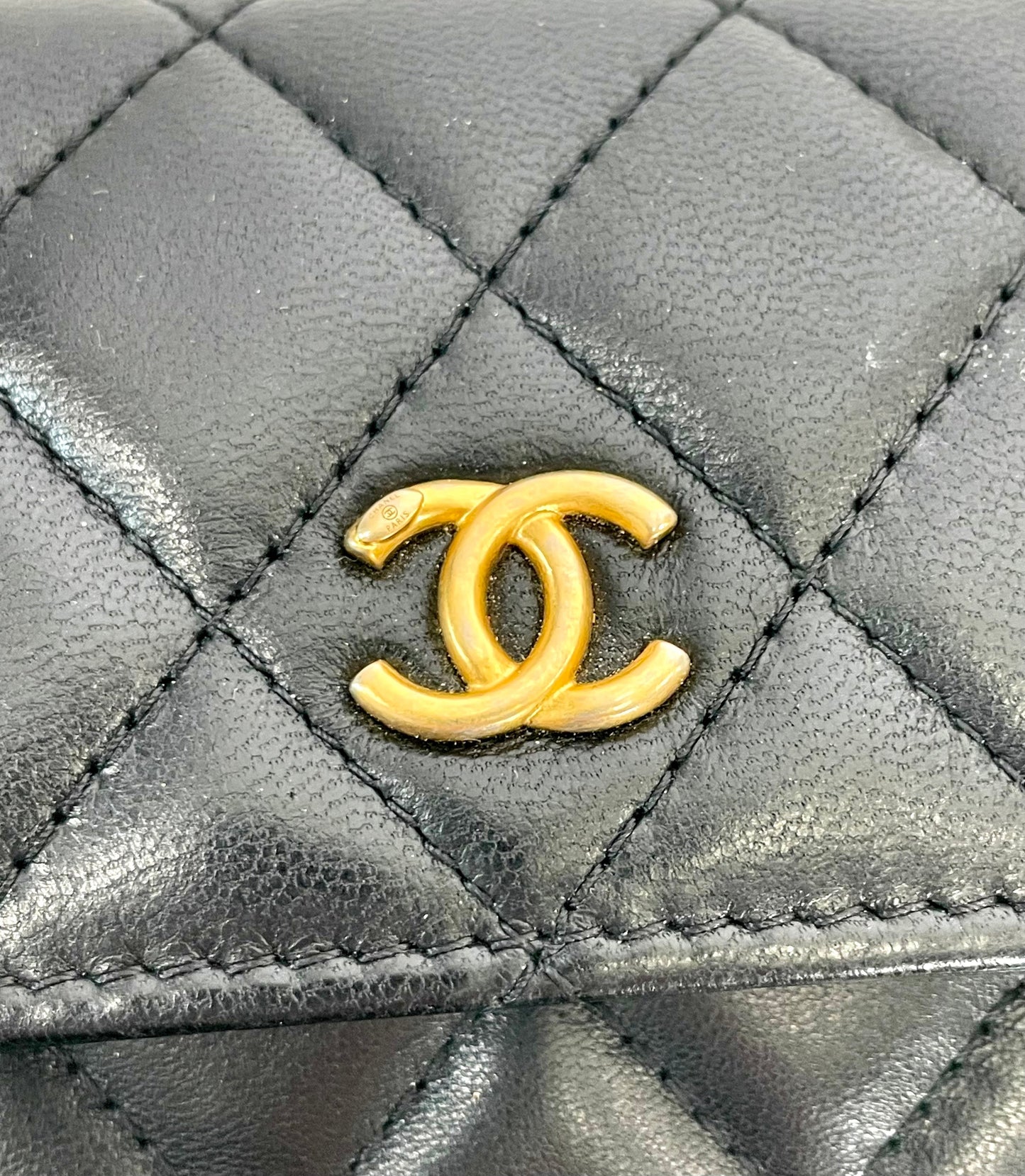 CHANEL LAMBSKIN QUILTED PEARL CRUSH MINI CLUTCH WITH CHAIN