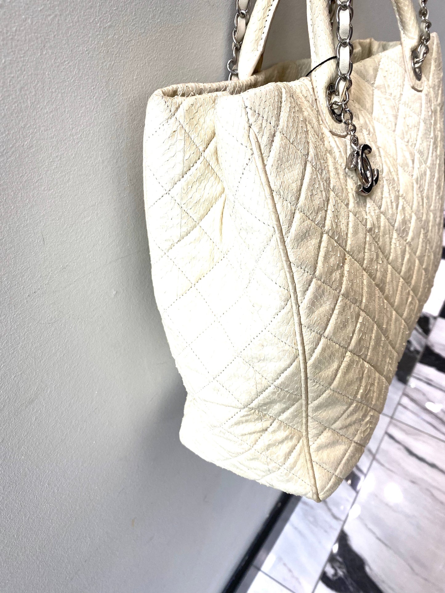 CHANEL SHIVA LEATHER SNAKESKIN LARGE TOTE BAG