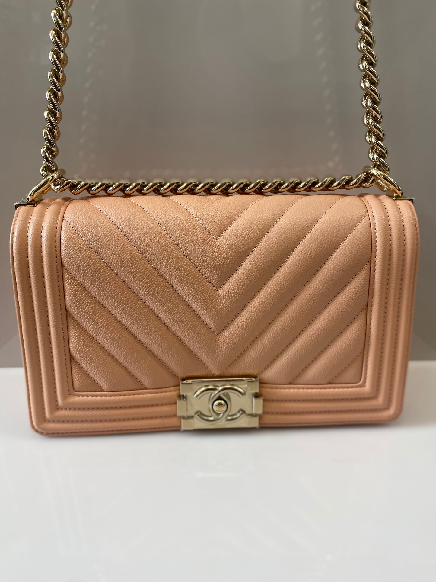 CHANEL CC MEDIUM BOY CHEVRON QUILTED CALFSKIN BAG