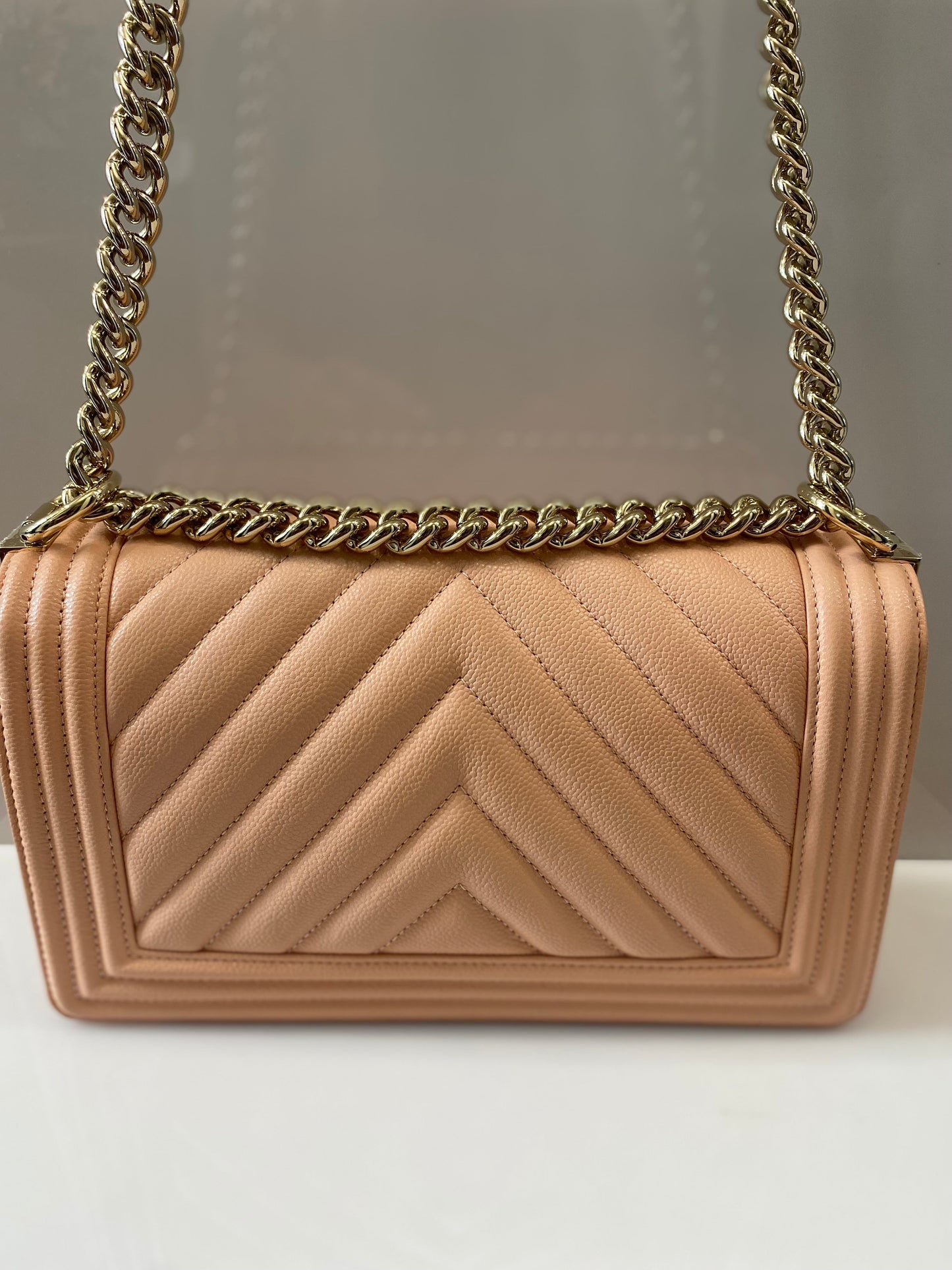 CHANEL CC MEDIUM BOY CHEVRON QUILTED CALFSKIN BAG