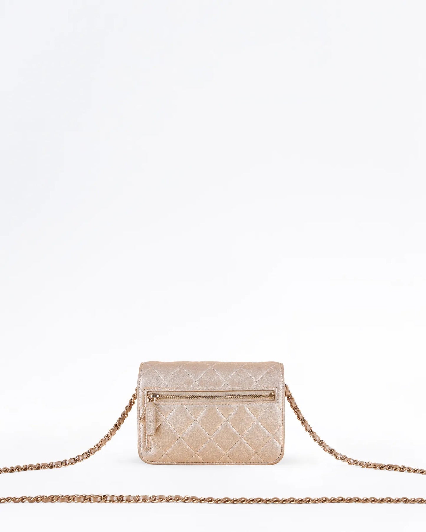 CHANEL METALLIC GOLD QUILTED CAVIAR WALLET ON A CHAIN-HS