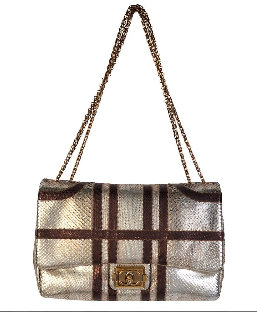 CHANEL PARIS-BOMBAY METALLIC PYTHON LARGE CLASSIC SINGLE FLAP BAG