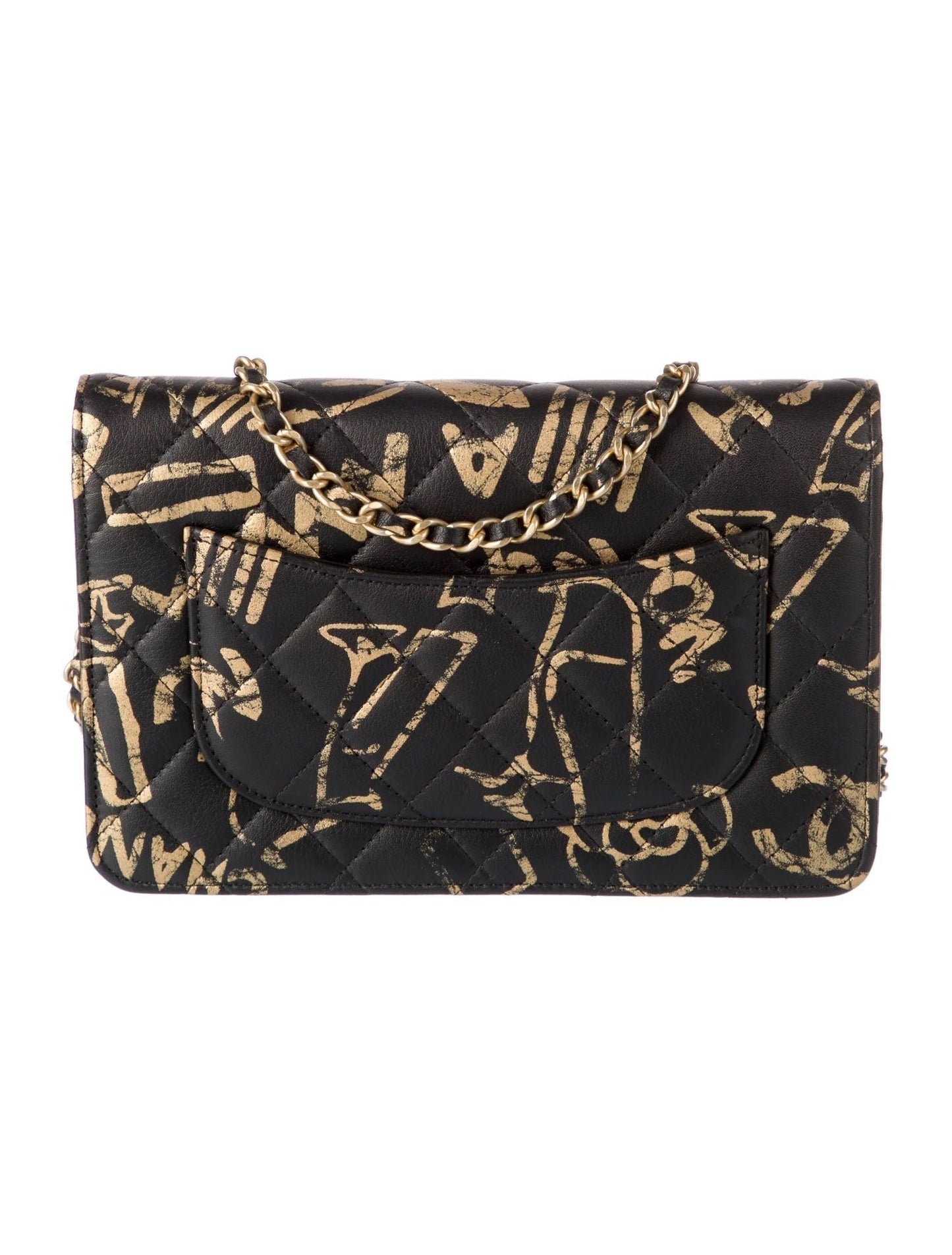 CHANEL QUILTED CALFSKIN GRAFFITI PYRAMID WALLET ON A CHAIN