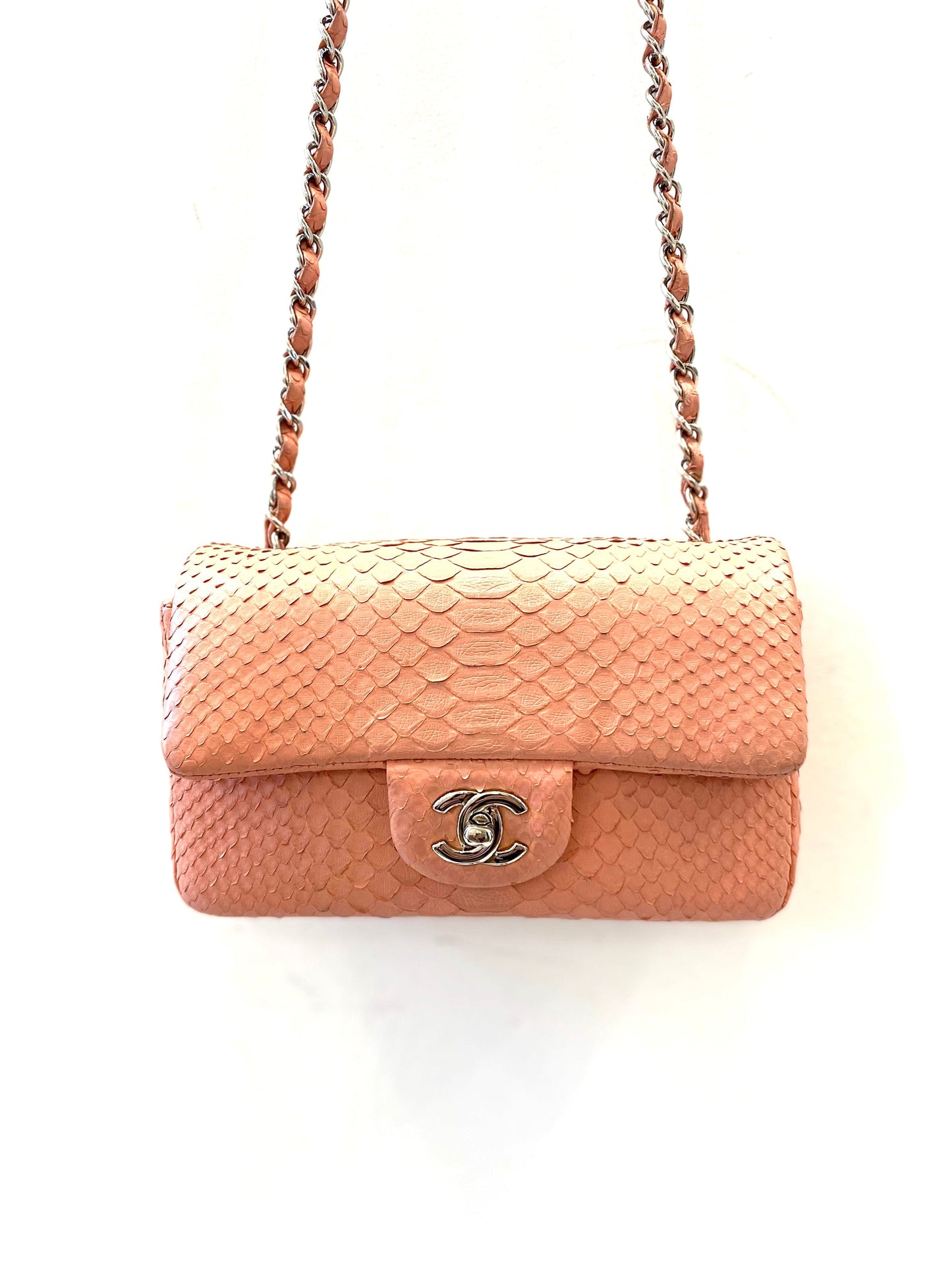 CHANEL PYTHON MINI FLAP BAG IN BUBBLEGUM PINK