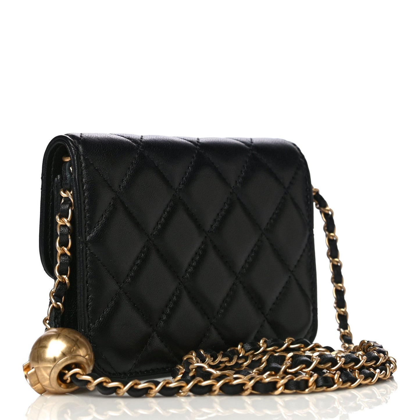 CHANEL QUILTED LAMBSKIN PEARL CRUSH MINI WALLET ON A CHAIN