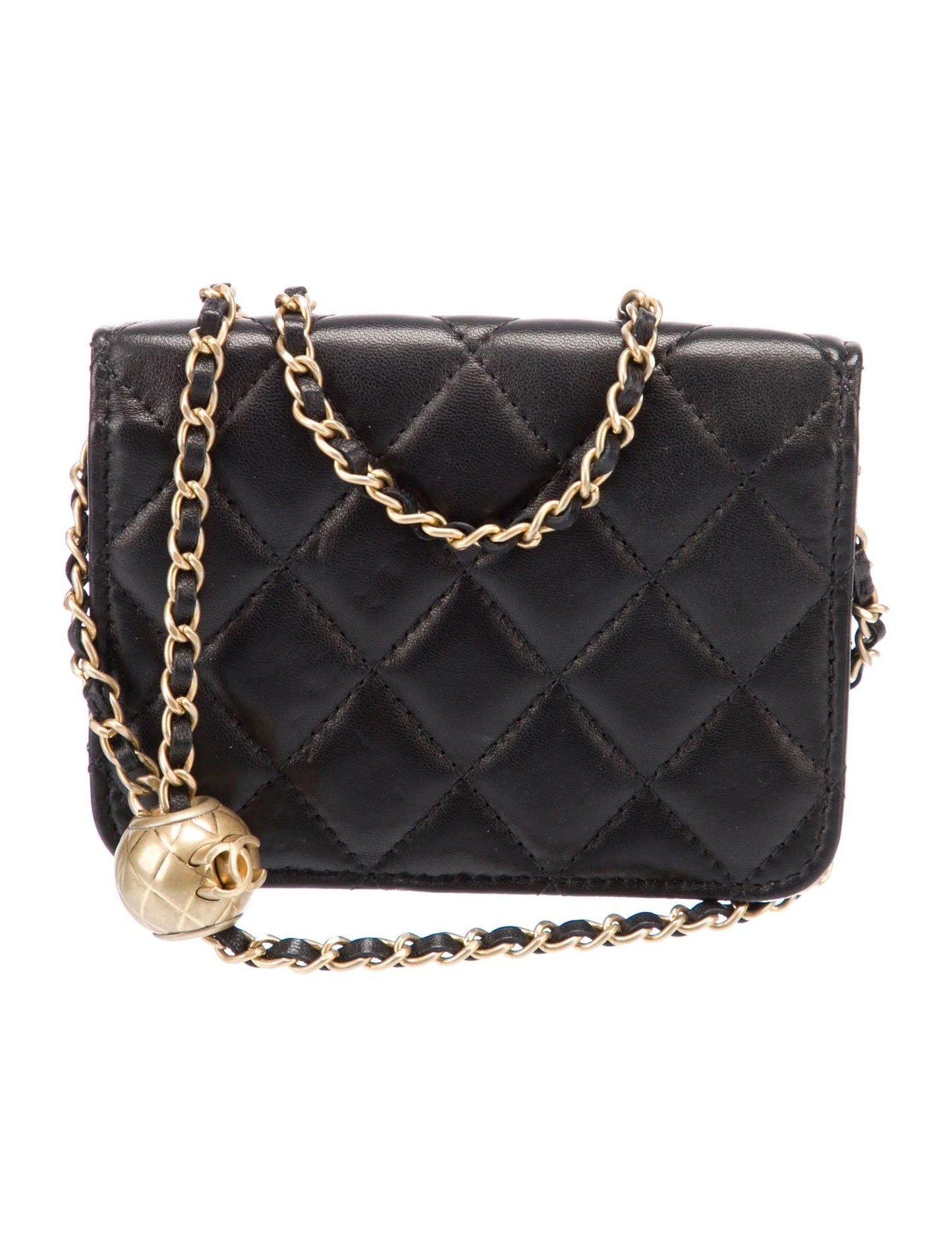 CHANEL QUILTED LAMBSKIN PEARL CRUSH MINI WALLET ON A CHAIN