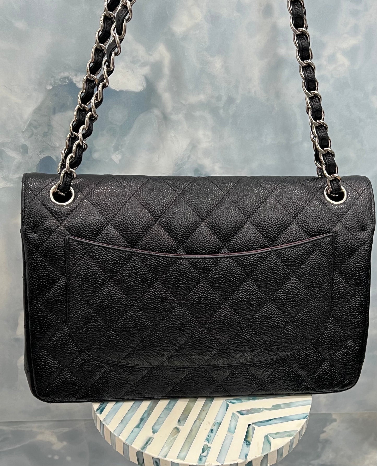 CHANEL CLASSIC QUILTED CAVIAR LEATHER DOUBLE FLAP BAG