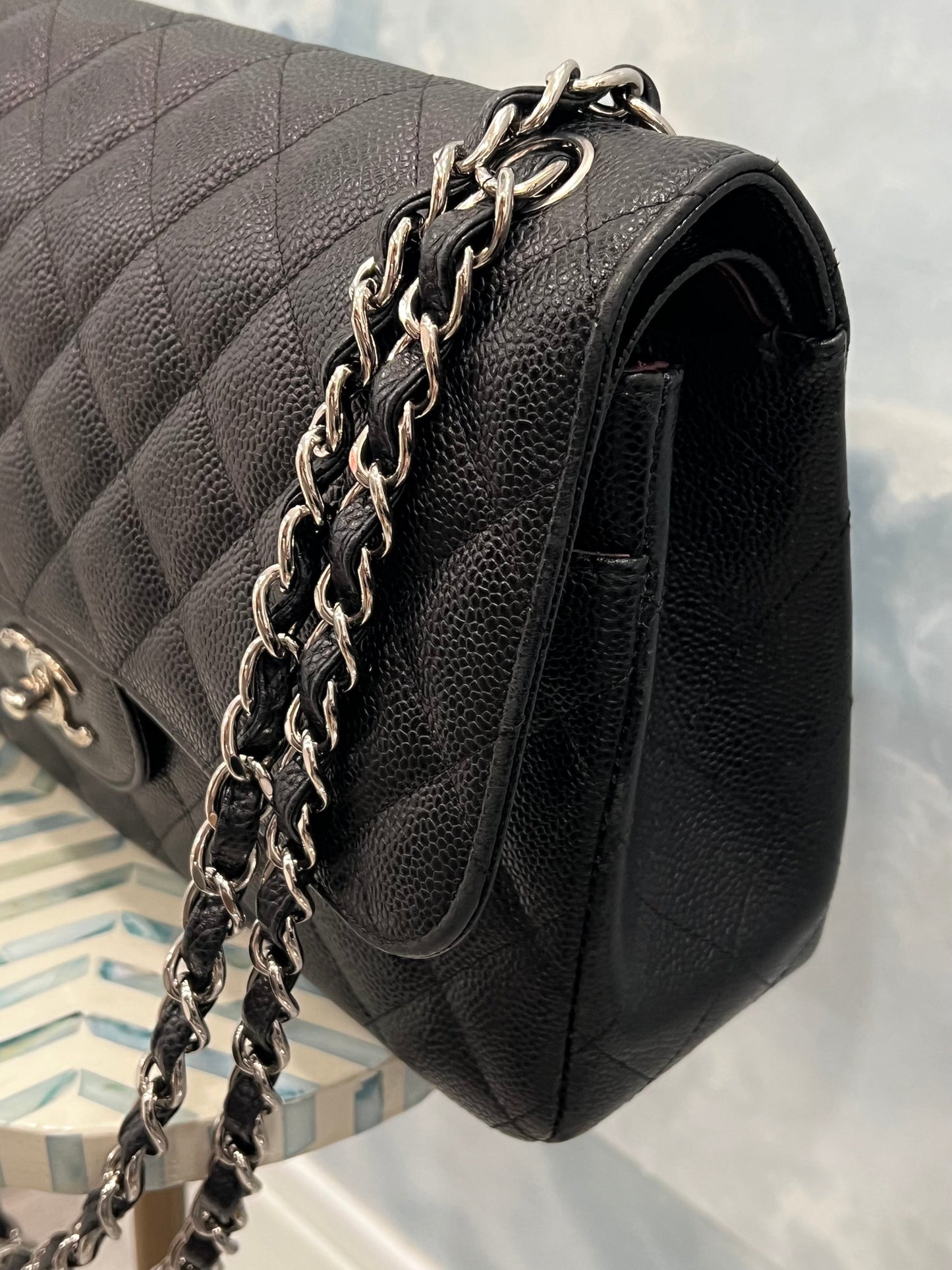 CHANEL CLASSIC QUILTED CAVIAR LEATHER DOUBLE FLAP BAG