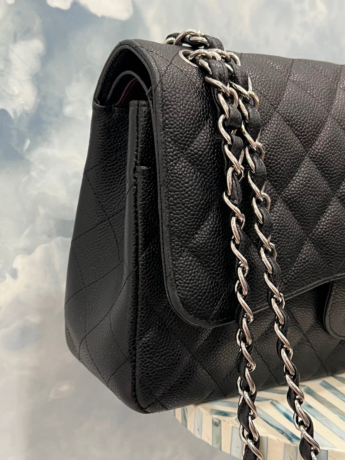 CHANEL CLASSIC QUILTED CAVIAR LEATHER DOUBLE FLAP BAG