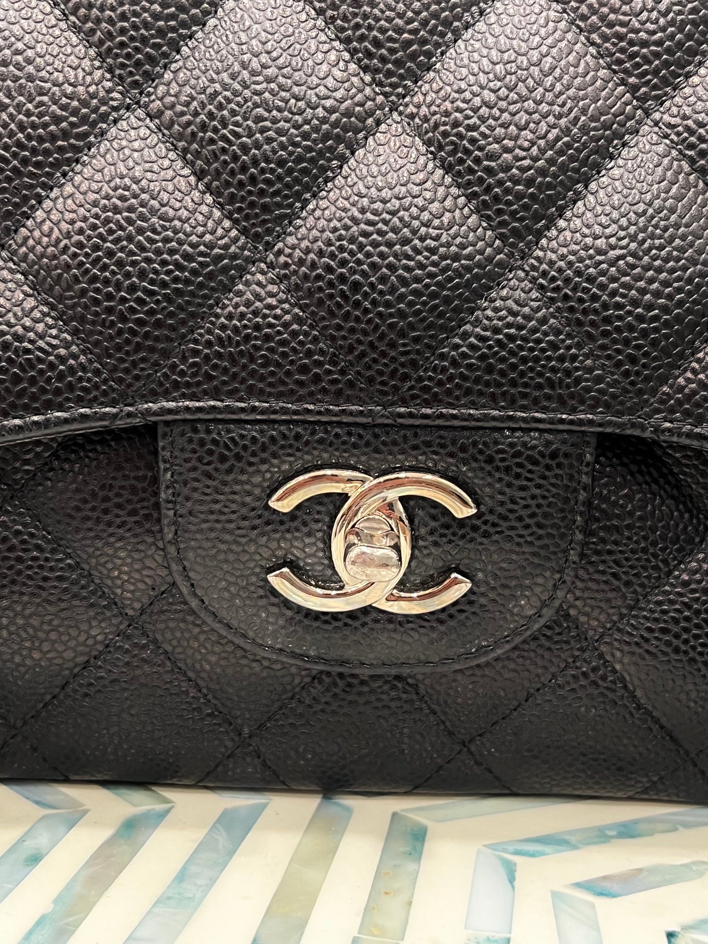 CHANEL CLASSIC QUILTED CAVIAR LEATHER DOUBLE FLAP BAG
