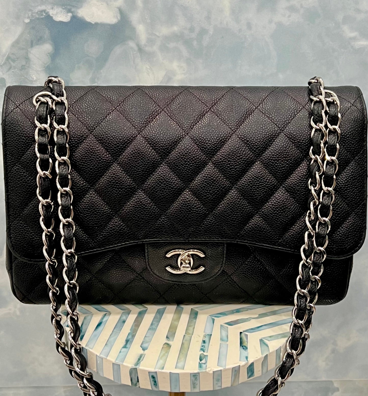 CHANEL CLASSIC QUILTED CAVIAR LEATHER DOUBLE FLAP BAG