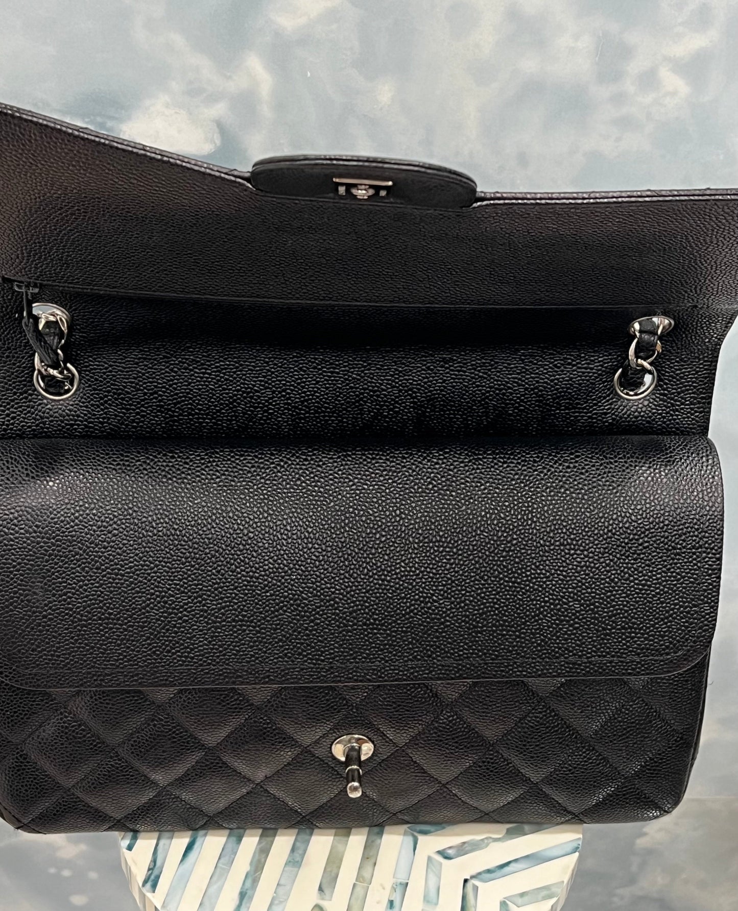 CHANEL CLASSIC QUILTED CAVIAR LEATHER DOUBLE FLAP BAG