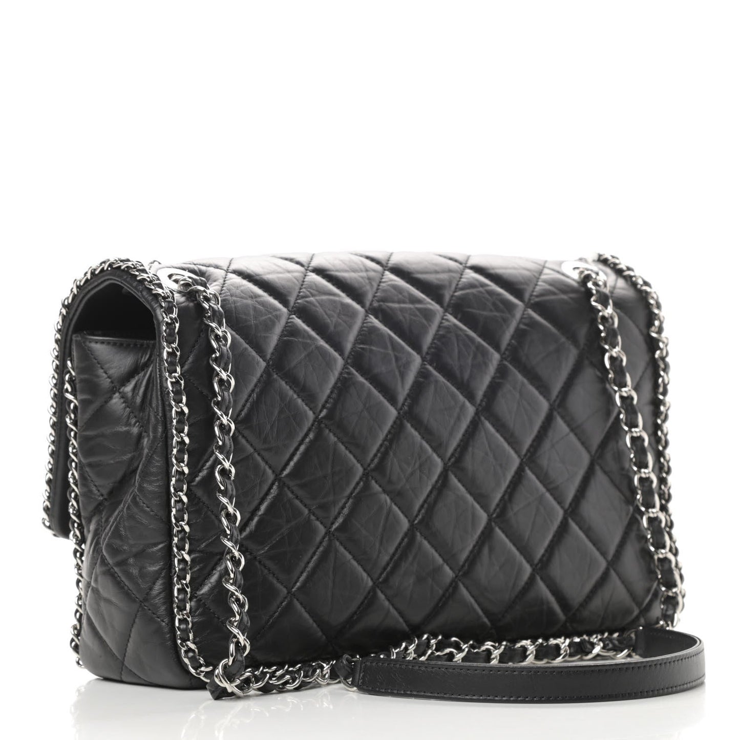 CHANEL QUILTED CRUMPLED LAMBSKIN RUNNING CHAIN FLAP JUMBO BAG