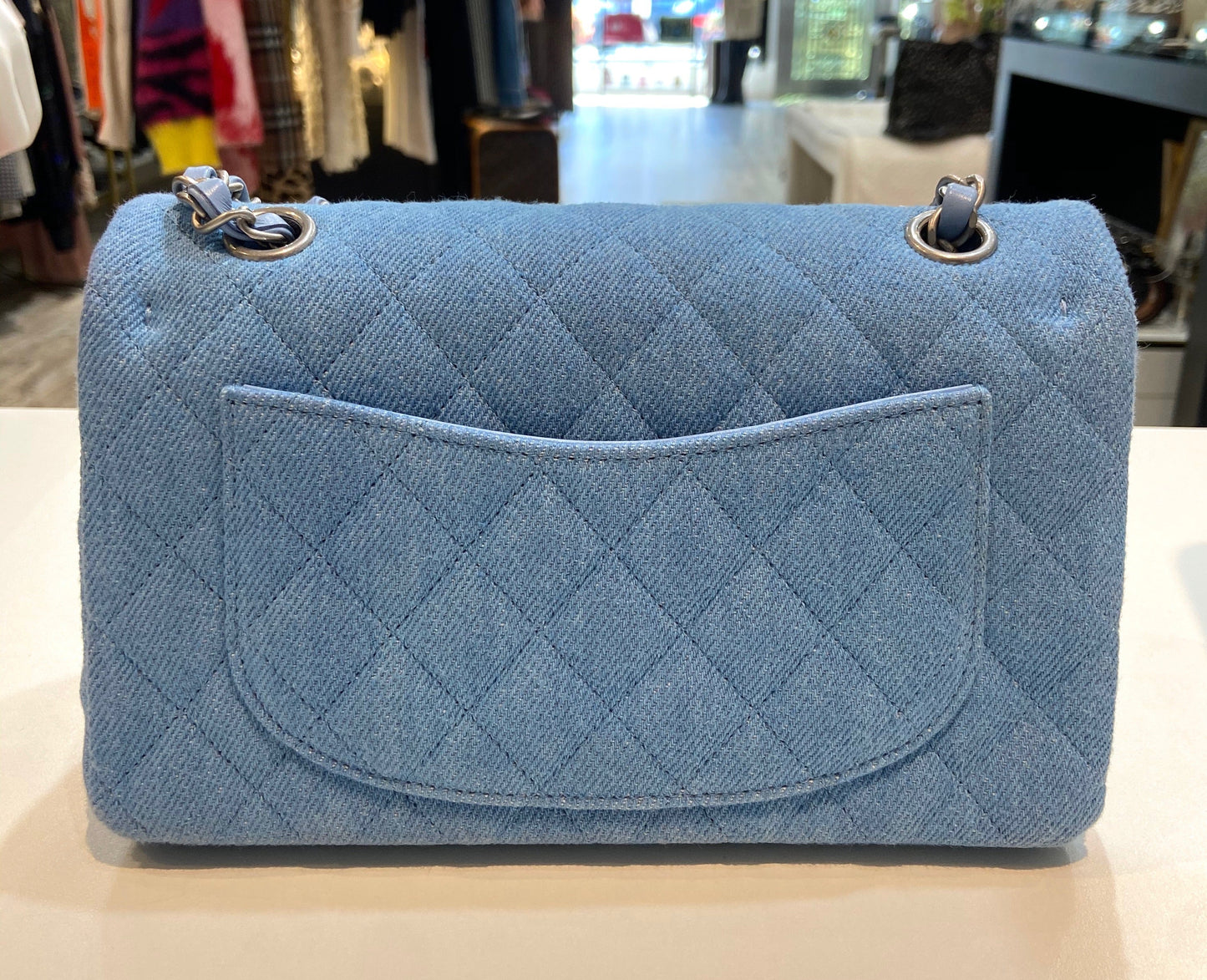 CHANEL QUILTED DENIM MEDIUM CLASSIC DOUBLE FLAP BAG