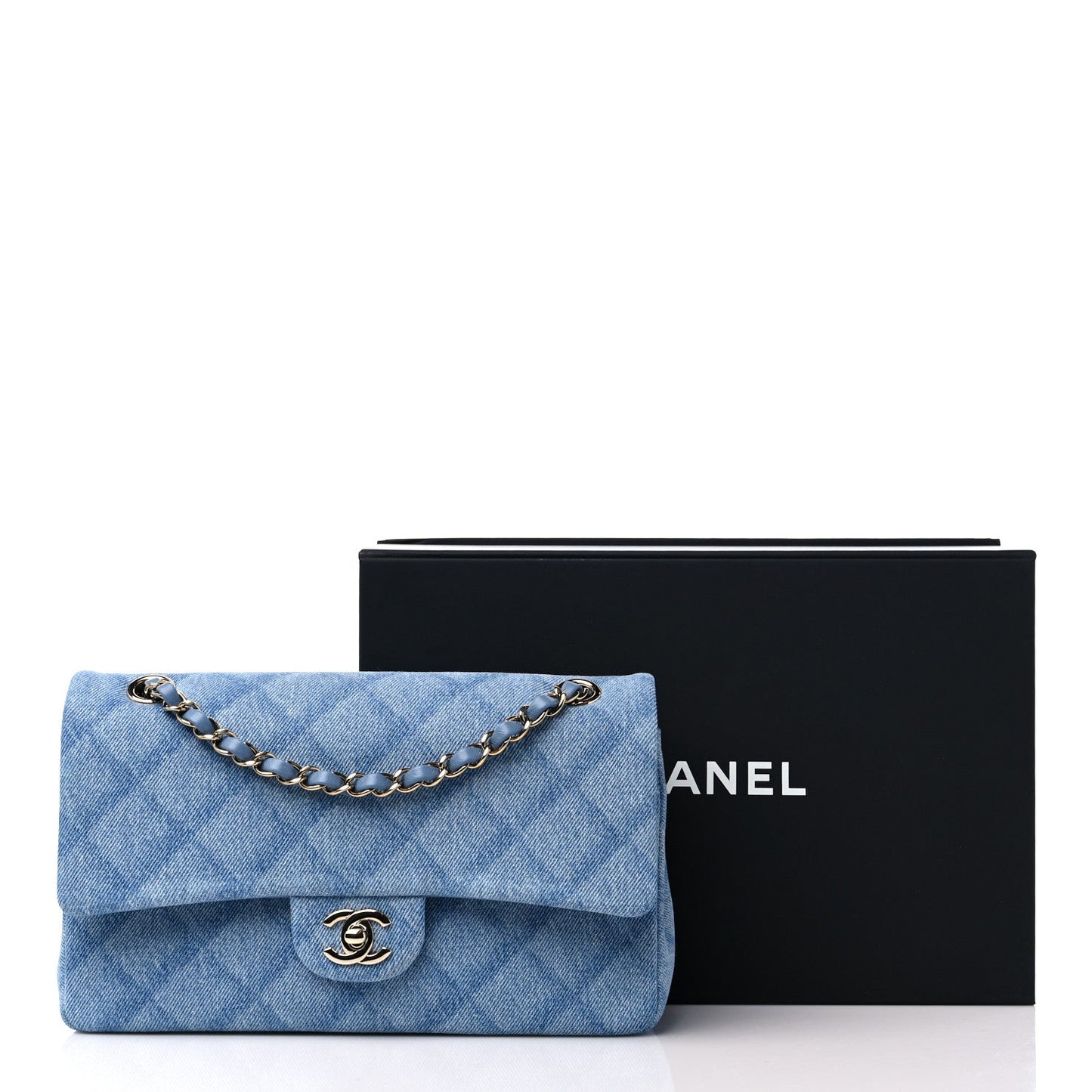 CHANEL QUILTED DENIM MEDIUM CLASSIC DOUBLE FLAP BAG