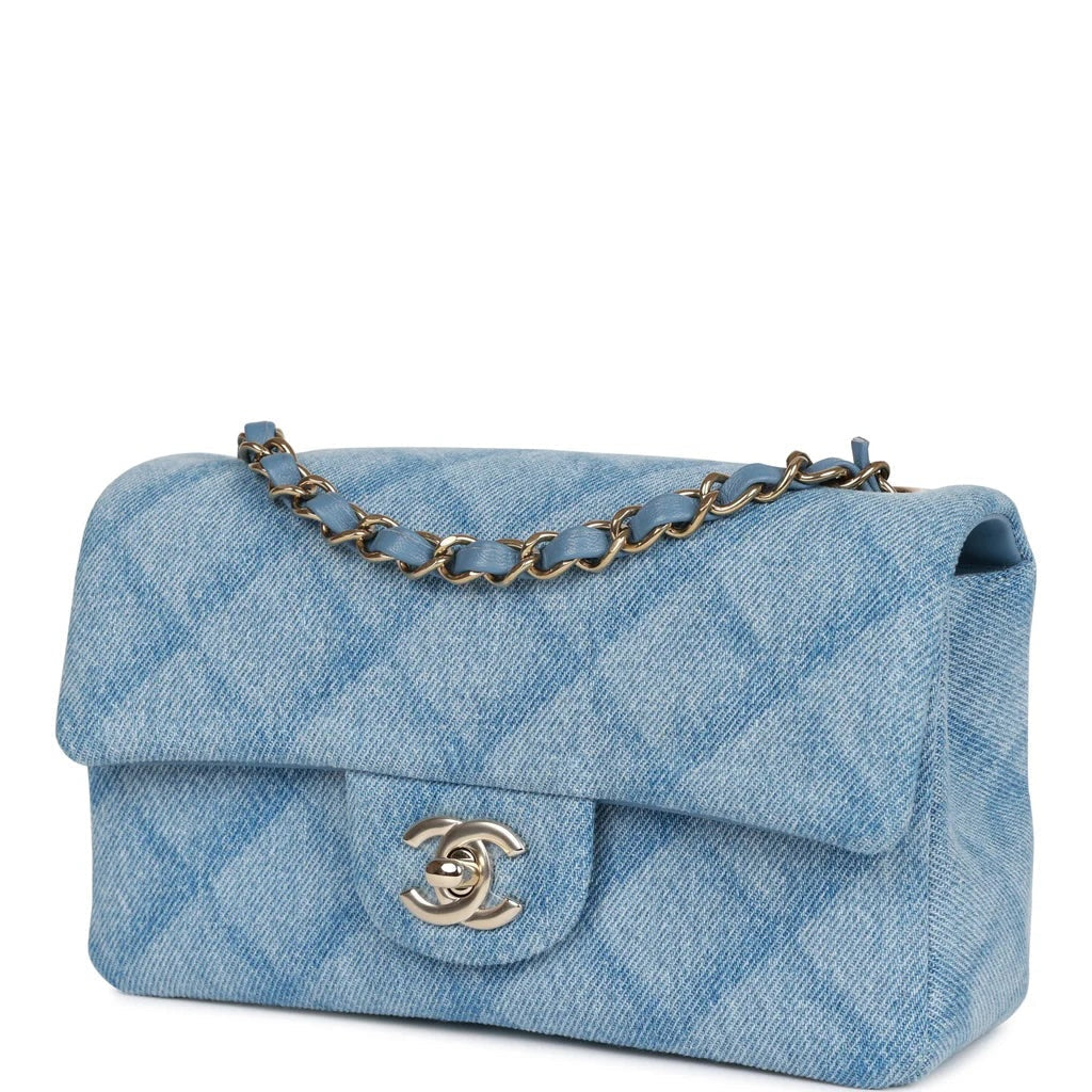 CHANEL QUILTED DENIM MEDIUM CLASSIC DOUBLE FLAP BAG