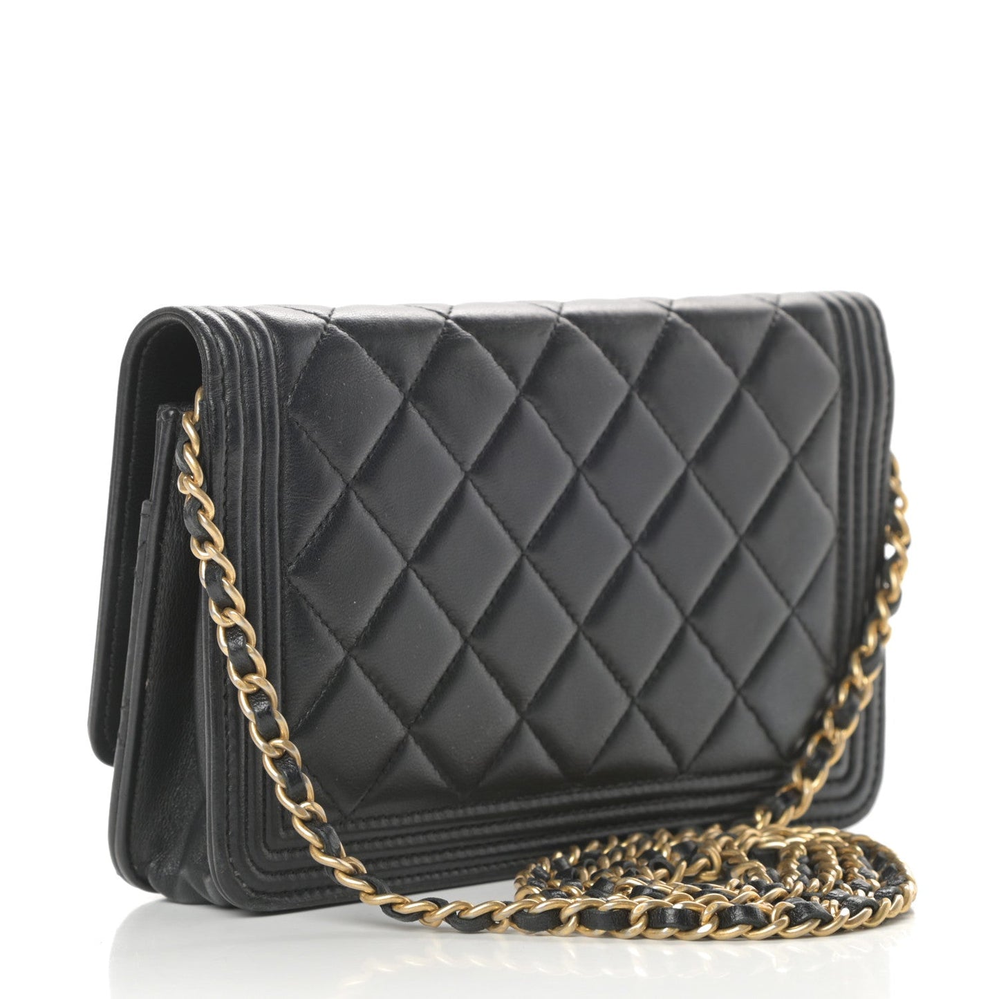 CHANEL QUILTED LAMBSKIN BOY WALLET ON CHAIN