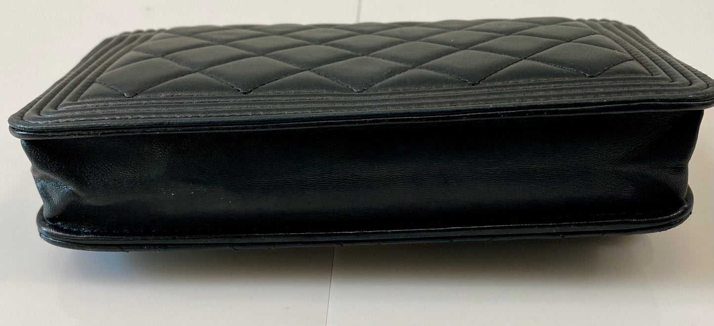 CHANEL QUILTED LAMBSKIN BOY WALLET ON CHAIN