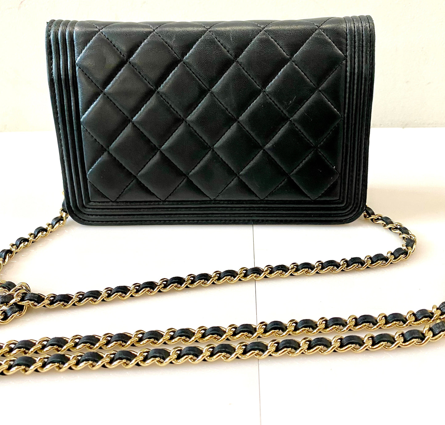 CHANEL QUILTED LAMBSKIN BOY WALLET ON CHAIN