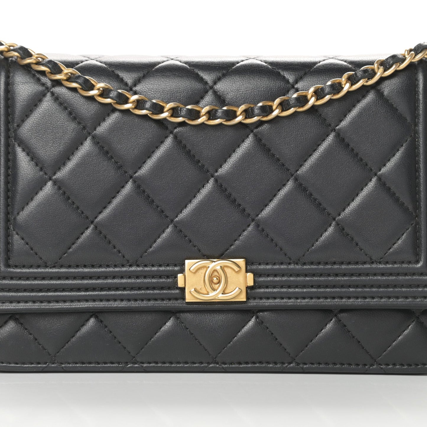 CHANEL QUILTED LAMBSKIN BOY WALLET ON CHAIN
