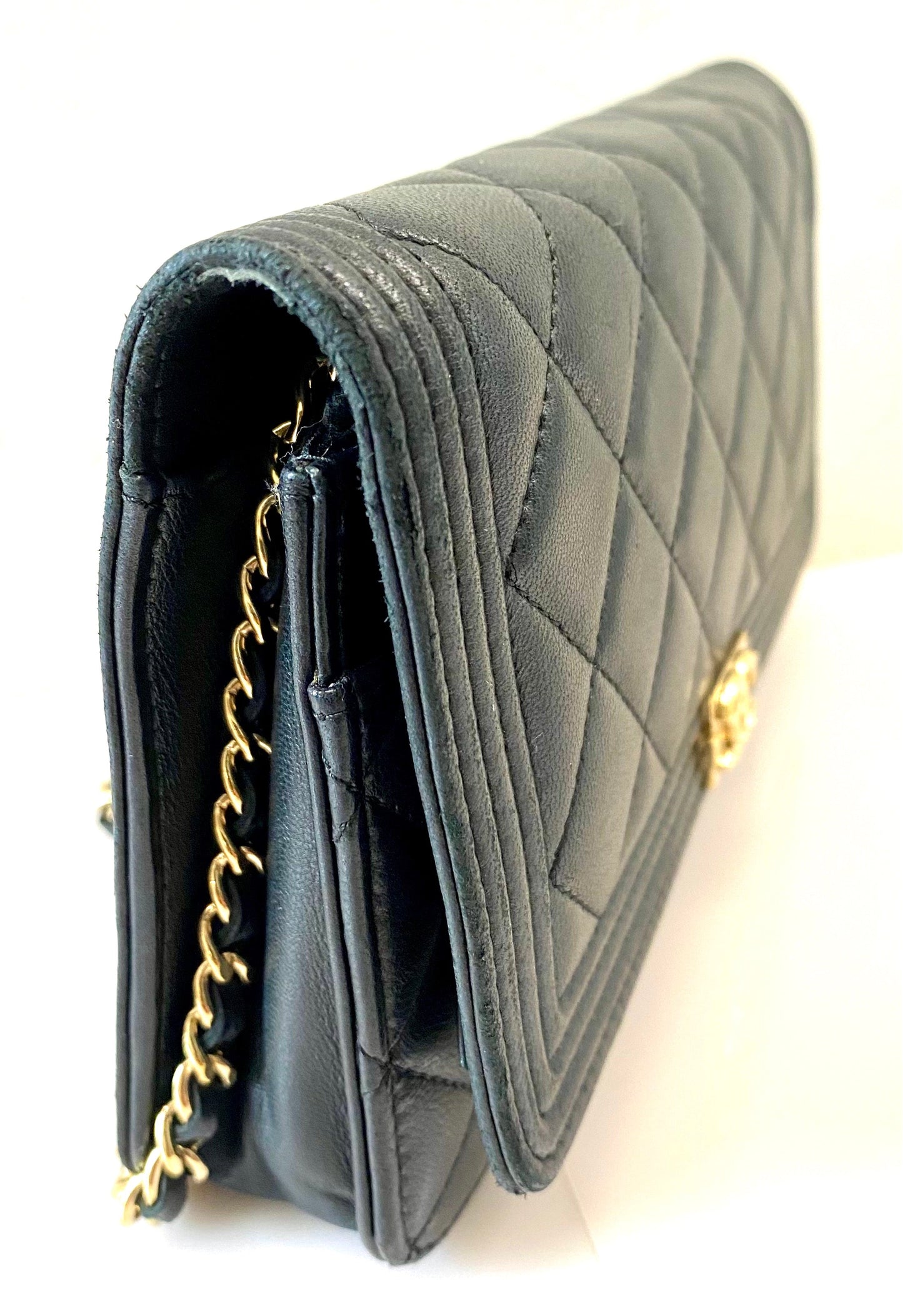 CHANEL QUILTED LAMBSKIN BOY WALLET ON CHAIN