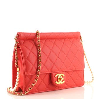CHANEL QUILTED LAMBSKIN PEARL CHAIN MEDIUM FLAP BAG