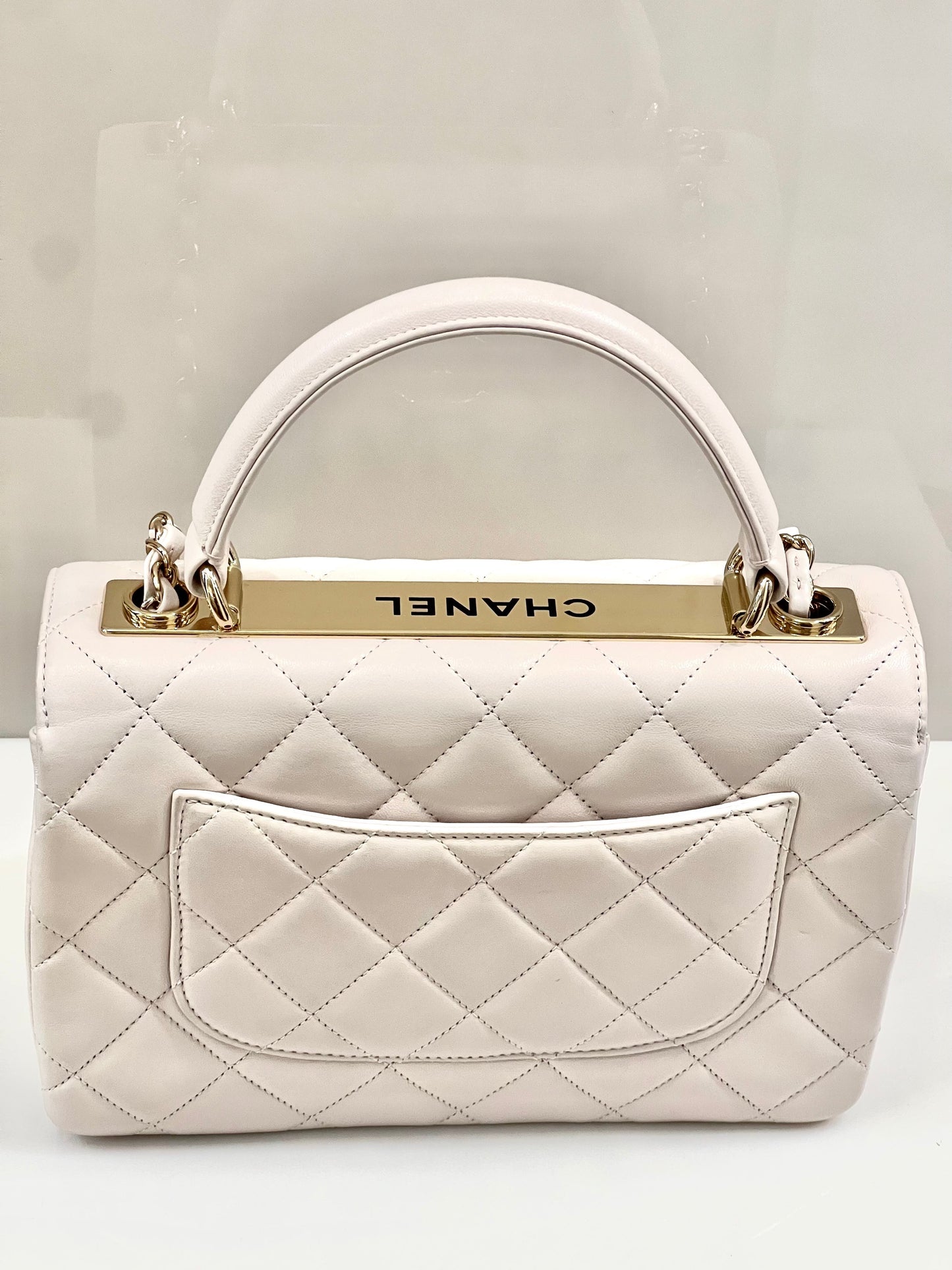 CHANEL QUILTED LAMBSKIN SMALL TRENDY CC HANDLE FLAP BAG PALE PINK