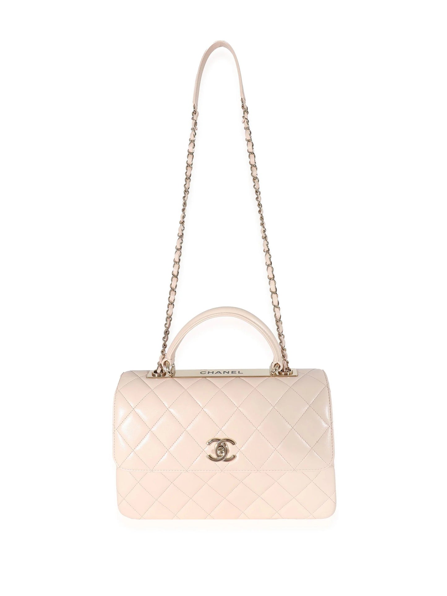 CHANEL QUILTED LAMBSKIN SMALL TRENDY CC HANDLE FLAP BAG PALE PINK