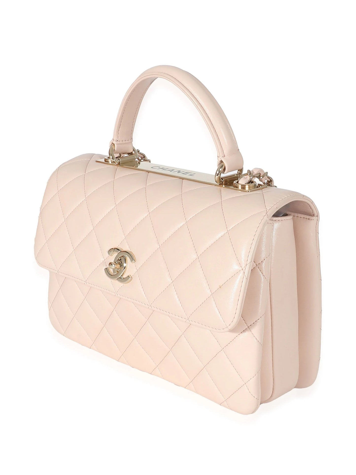 CHANEL QUILTED LAMBSKIN SMALL TRENDY CC HANDLE FLAP BAG PALE PINK
