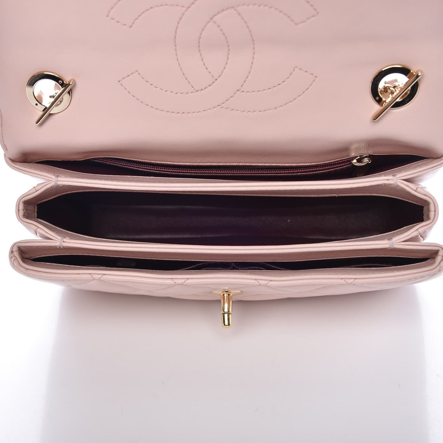 CHANEL QUILTED LAMBSKIN SMALL TRENDY CC HANDLE FLAP BAG PALE PINK