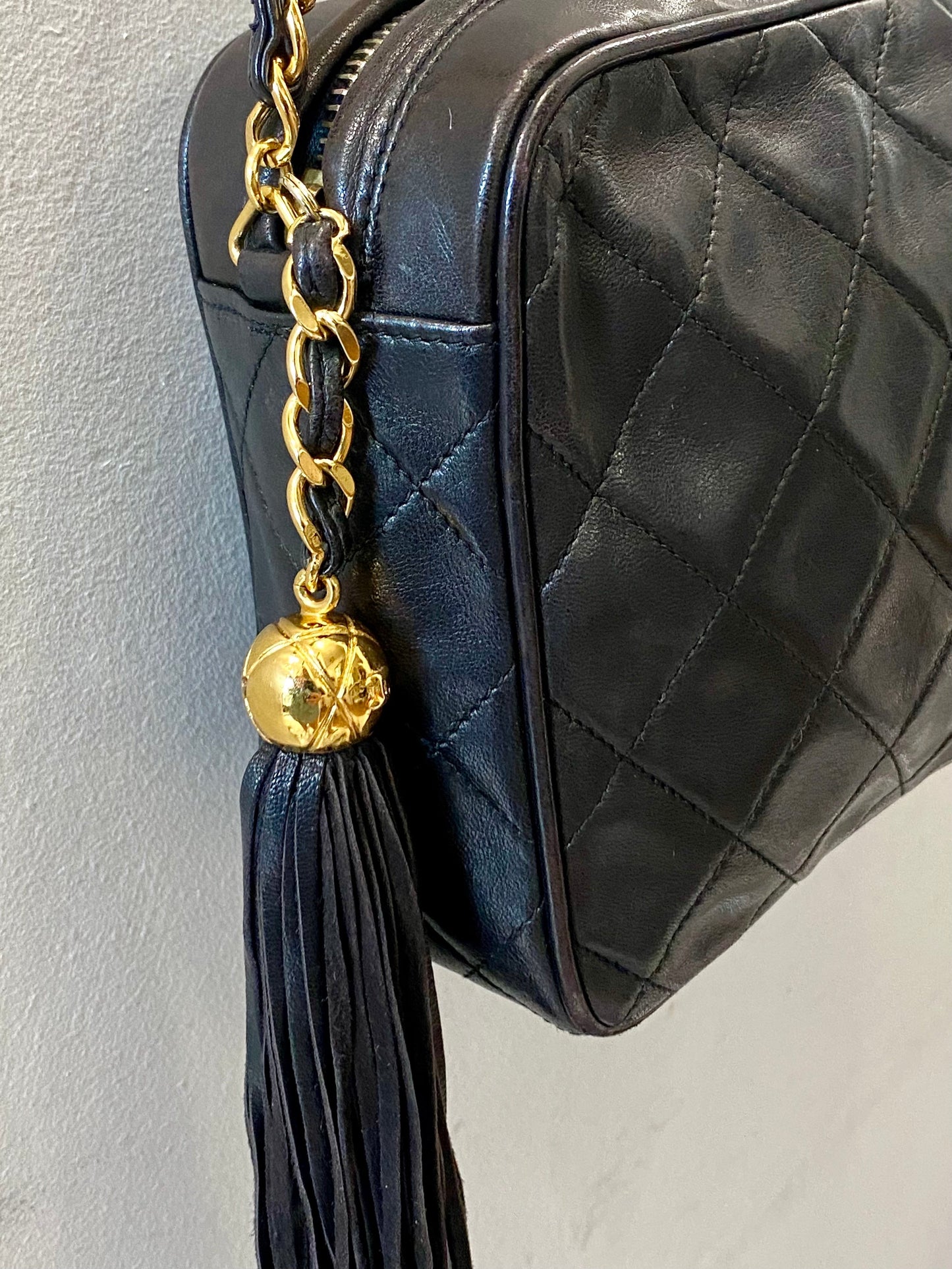 CHANEL TIMELESS QUILTED LAMBSKIN SMALL TASSEL CAMERA BAG