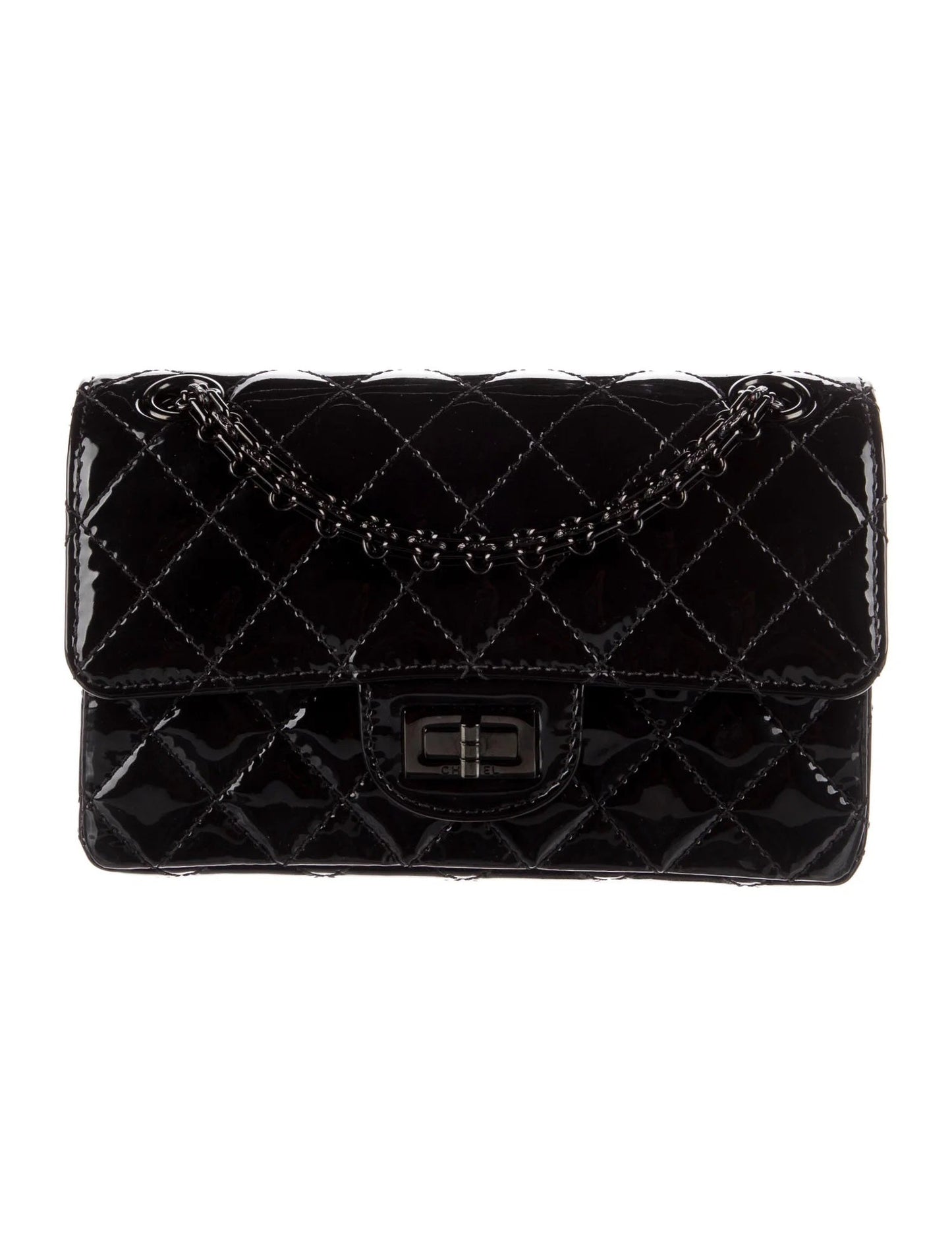 CHANEL QUILTED PATENT LEATHER REISSUE SO BLACK MINI FLAP BAG