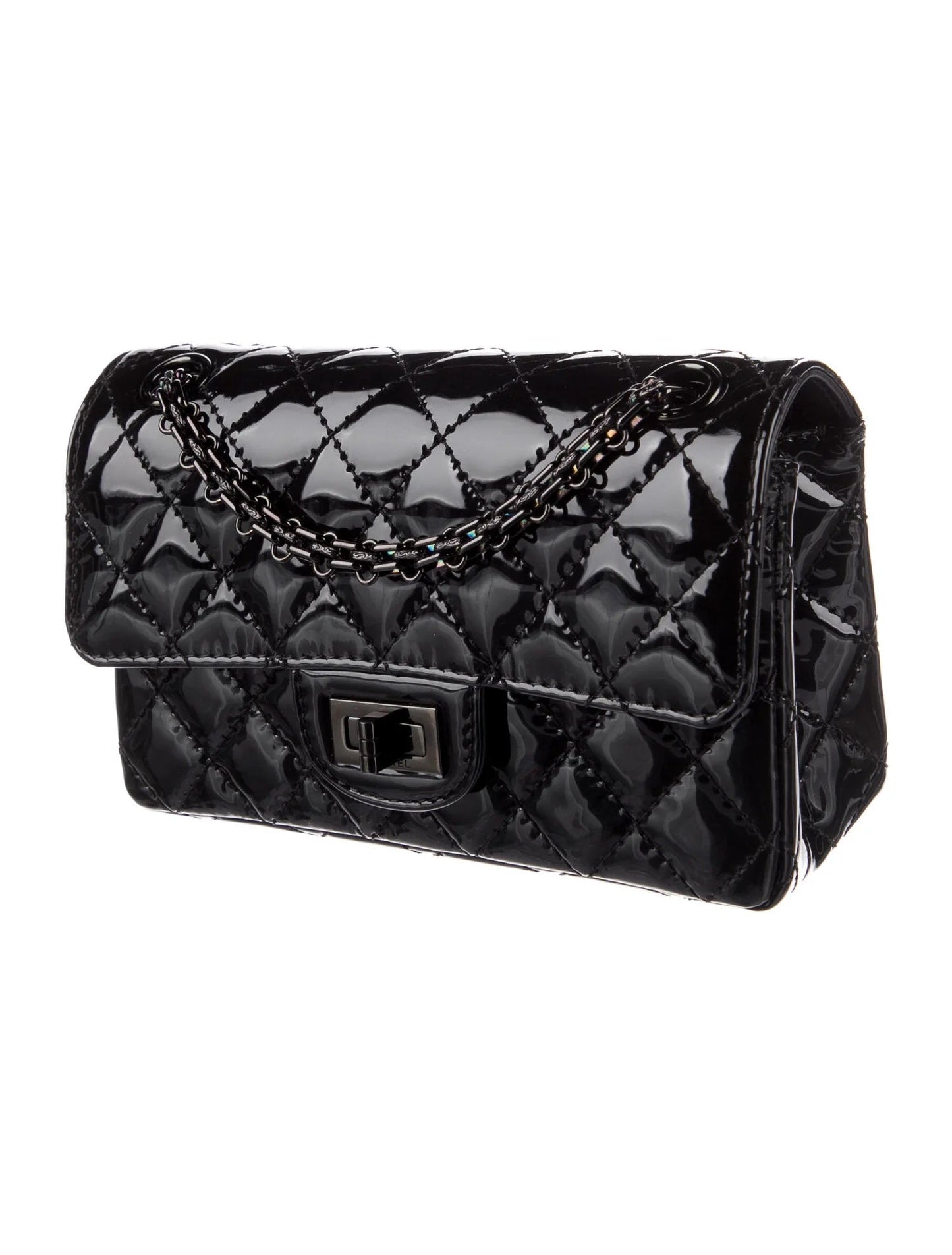 CHANEL QUILTED PATENT LEATHER REISSUE SO BLACK MINI FLAP BAG