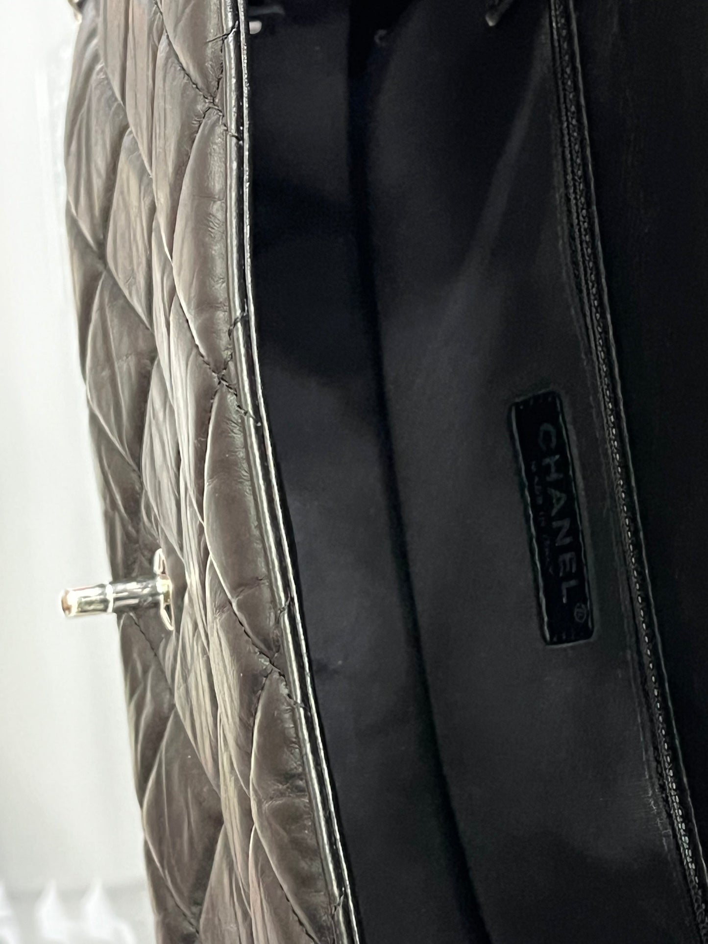 CHANEL QUILTED CRUMPLED LAMBSKIN RUNNING CHAIN FLAP JUMBO BAG